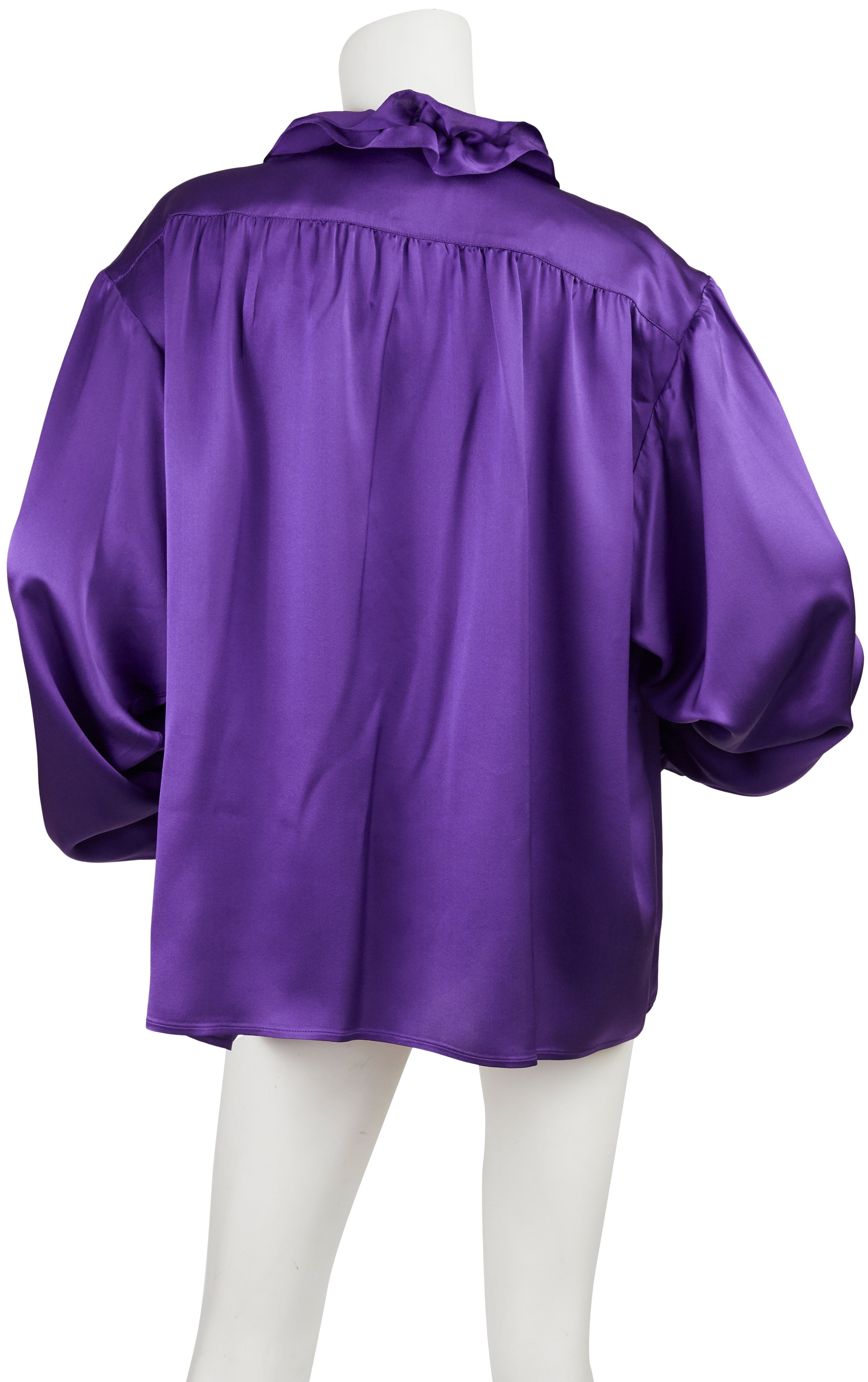 1988 S/S Documented Purple Ruffle Silk Blouse