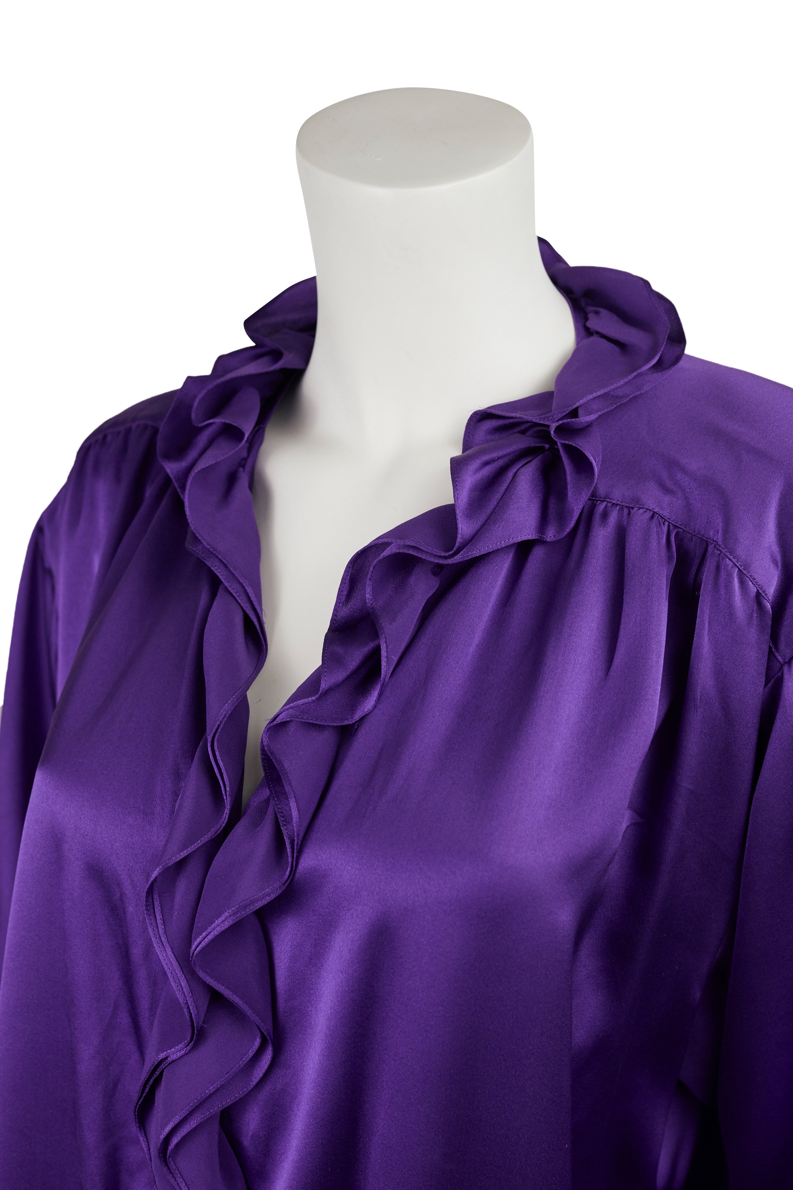 1988 S/S Documented Purple Ruffle Silk Blouse