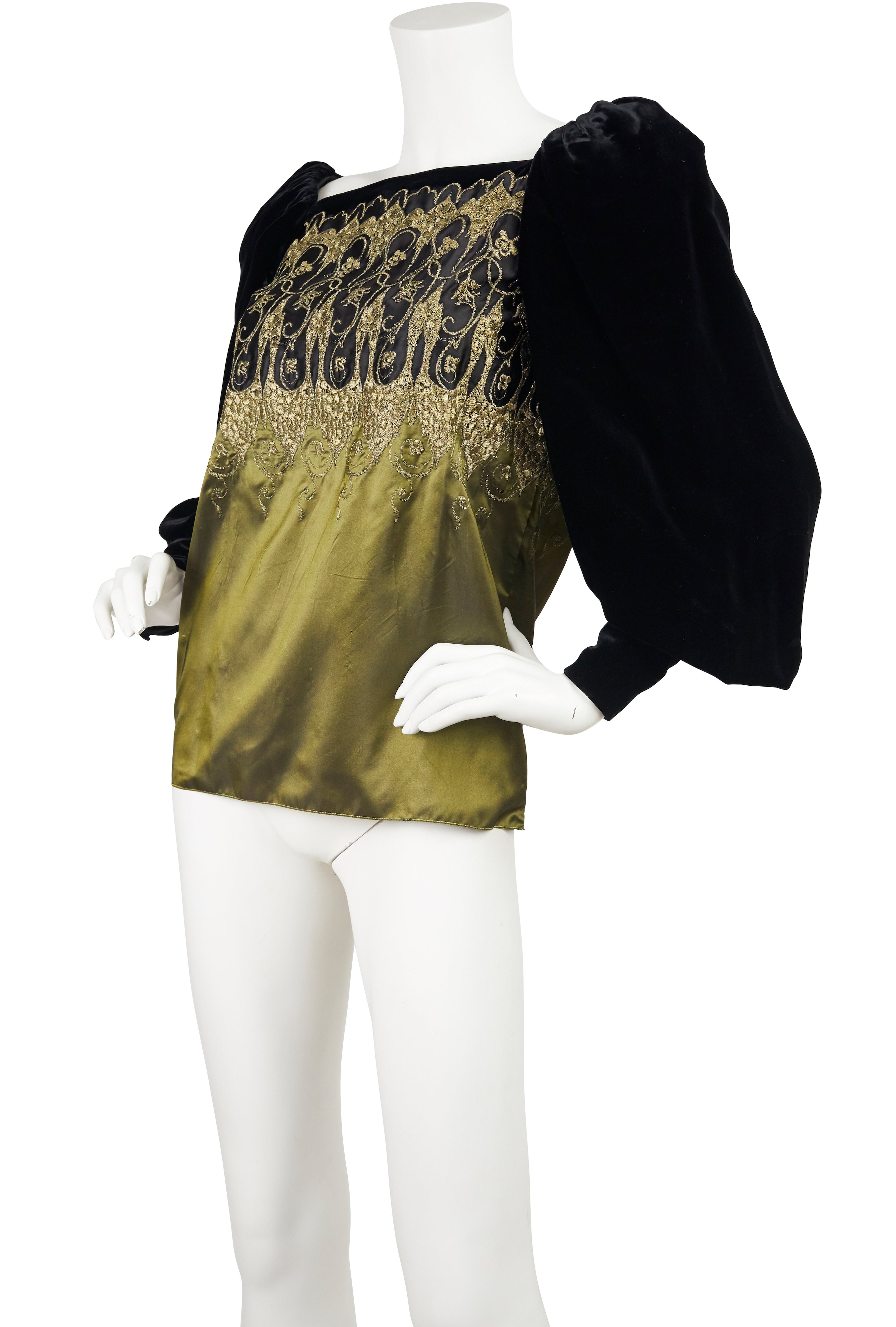 1981 Documented Velvet & Silk Taffeta Gold Threaded Blouse