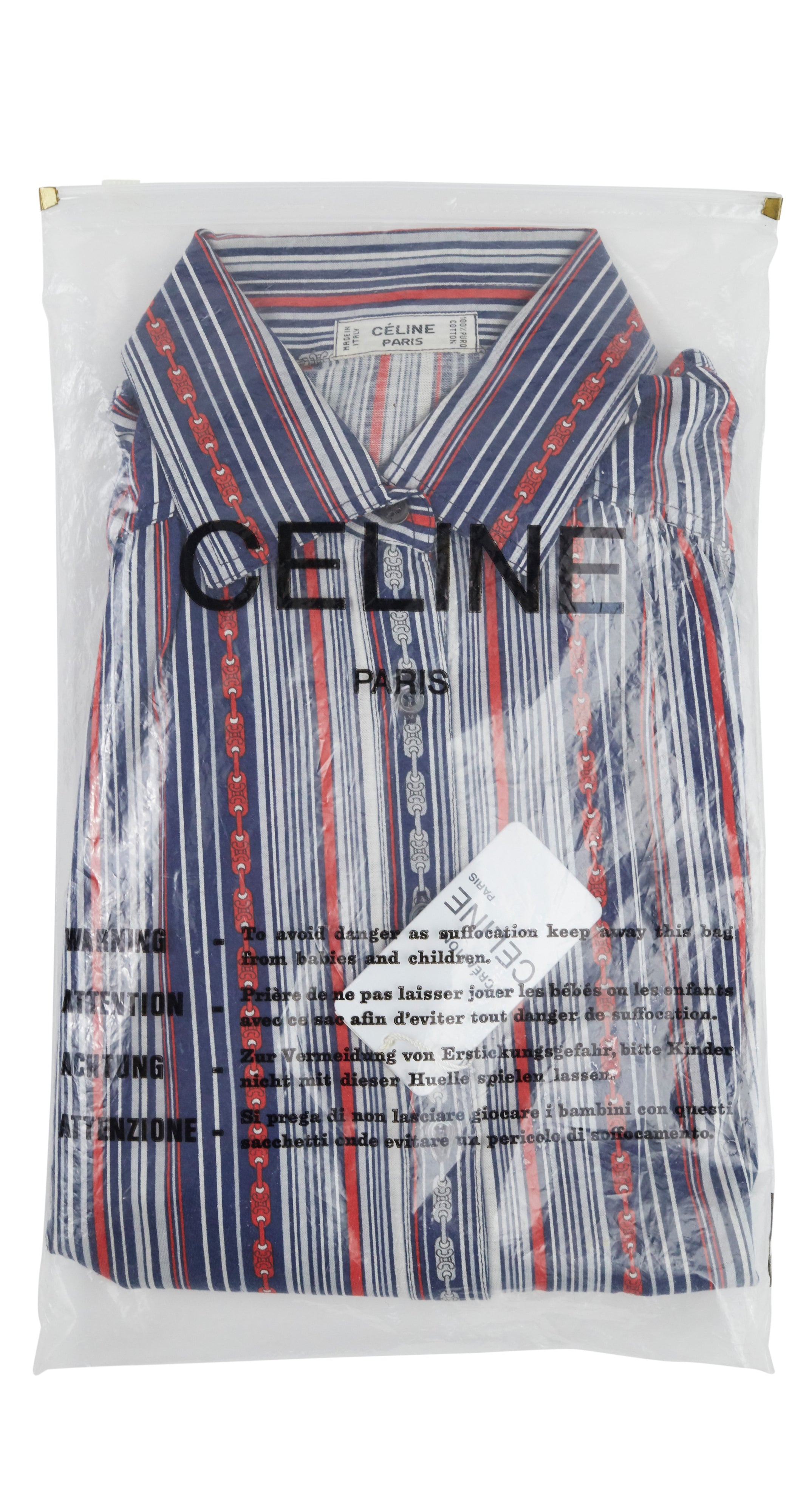 1970s Striped Chain-Link Cotton Button-Up Blouse