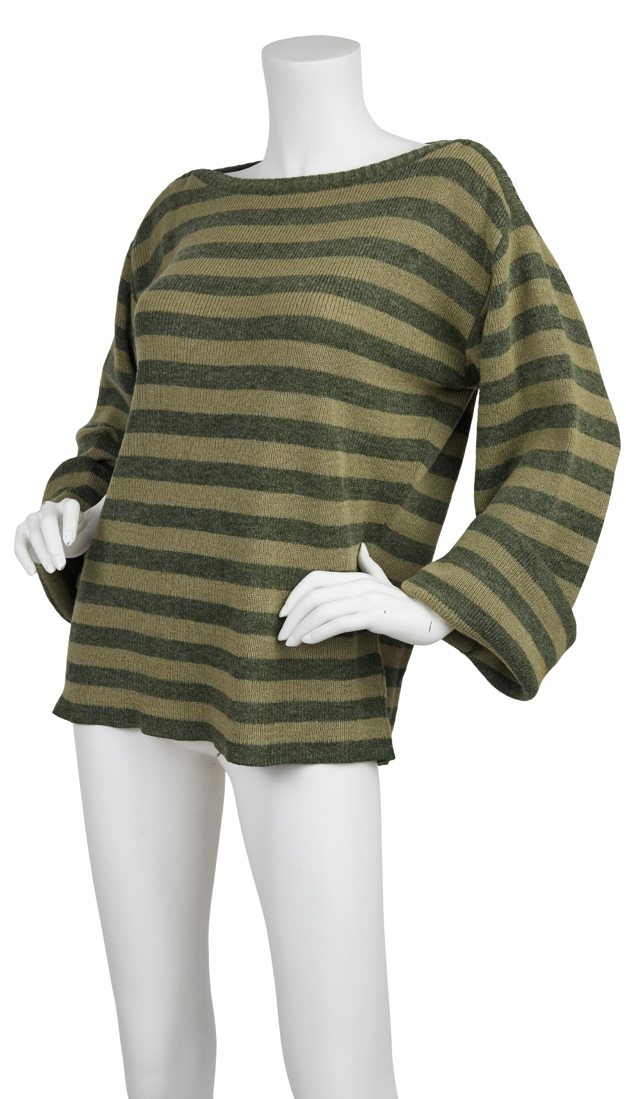 1970s Olive Green Striped Wool Knit Sweater