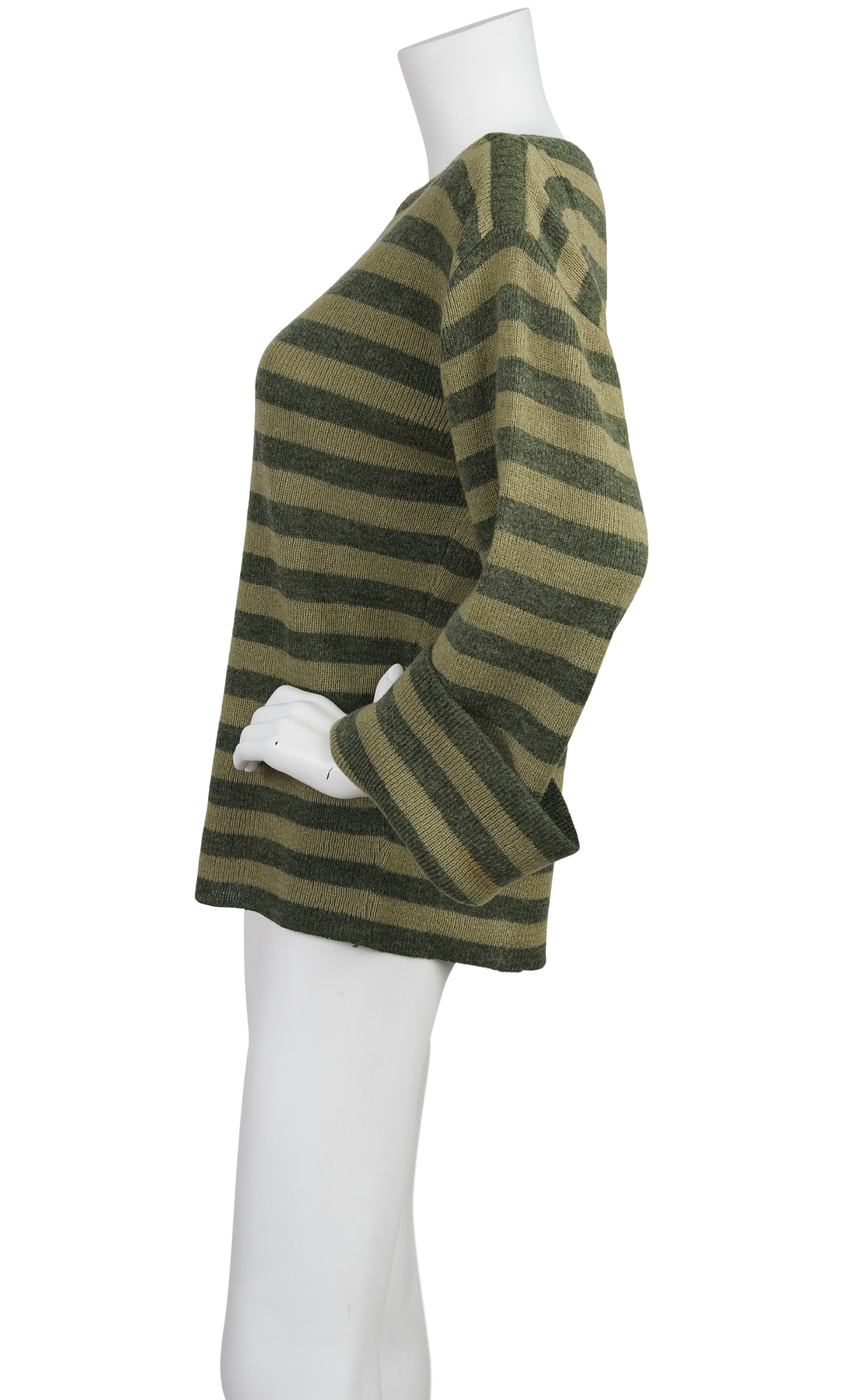 1970s Olive Green Striped Wool Knit Sweater