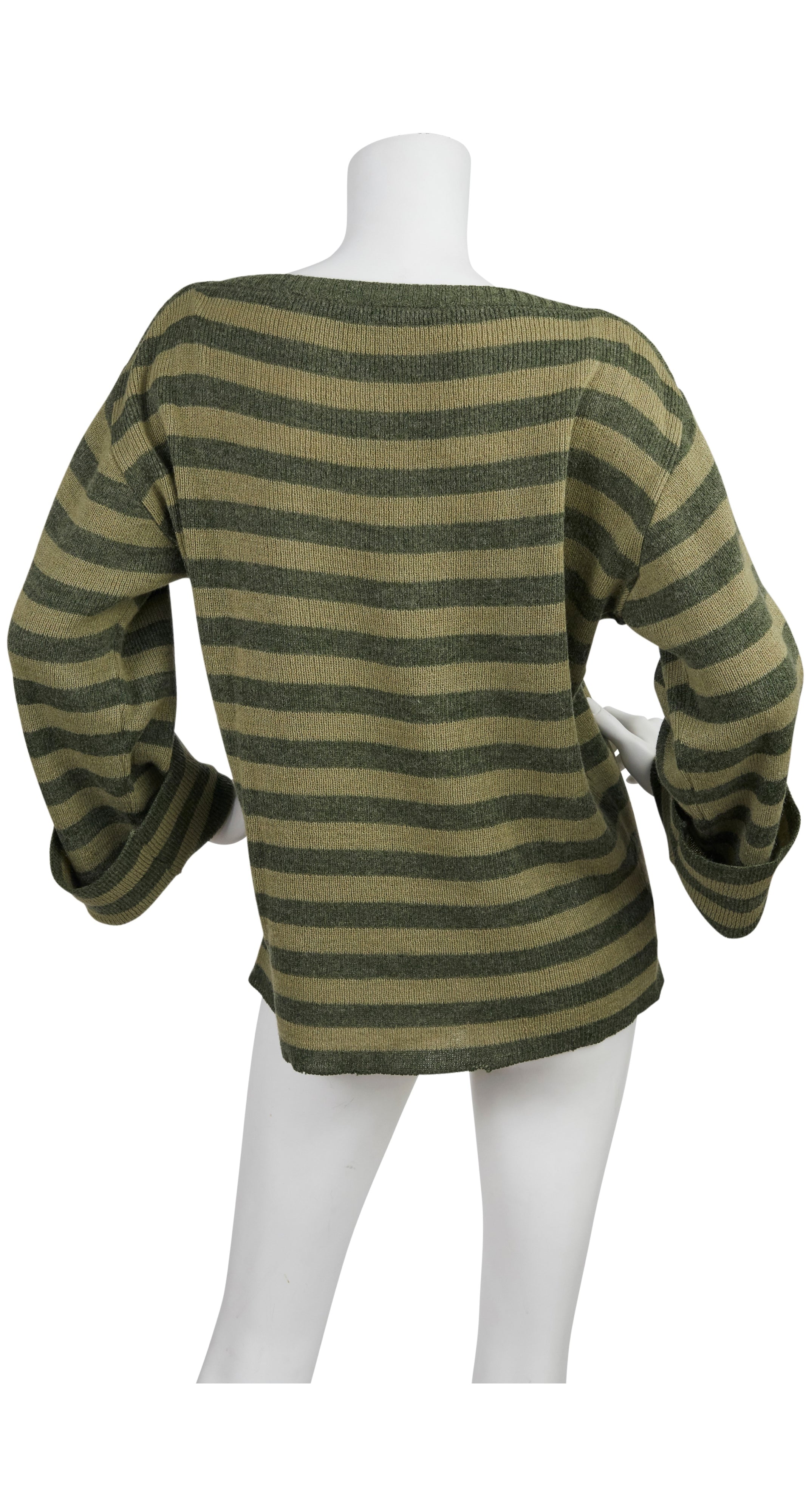 1970s Olive Green Striped Wool Knit Sweater