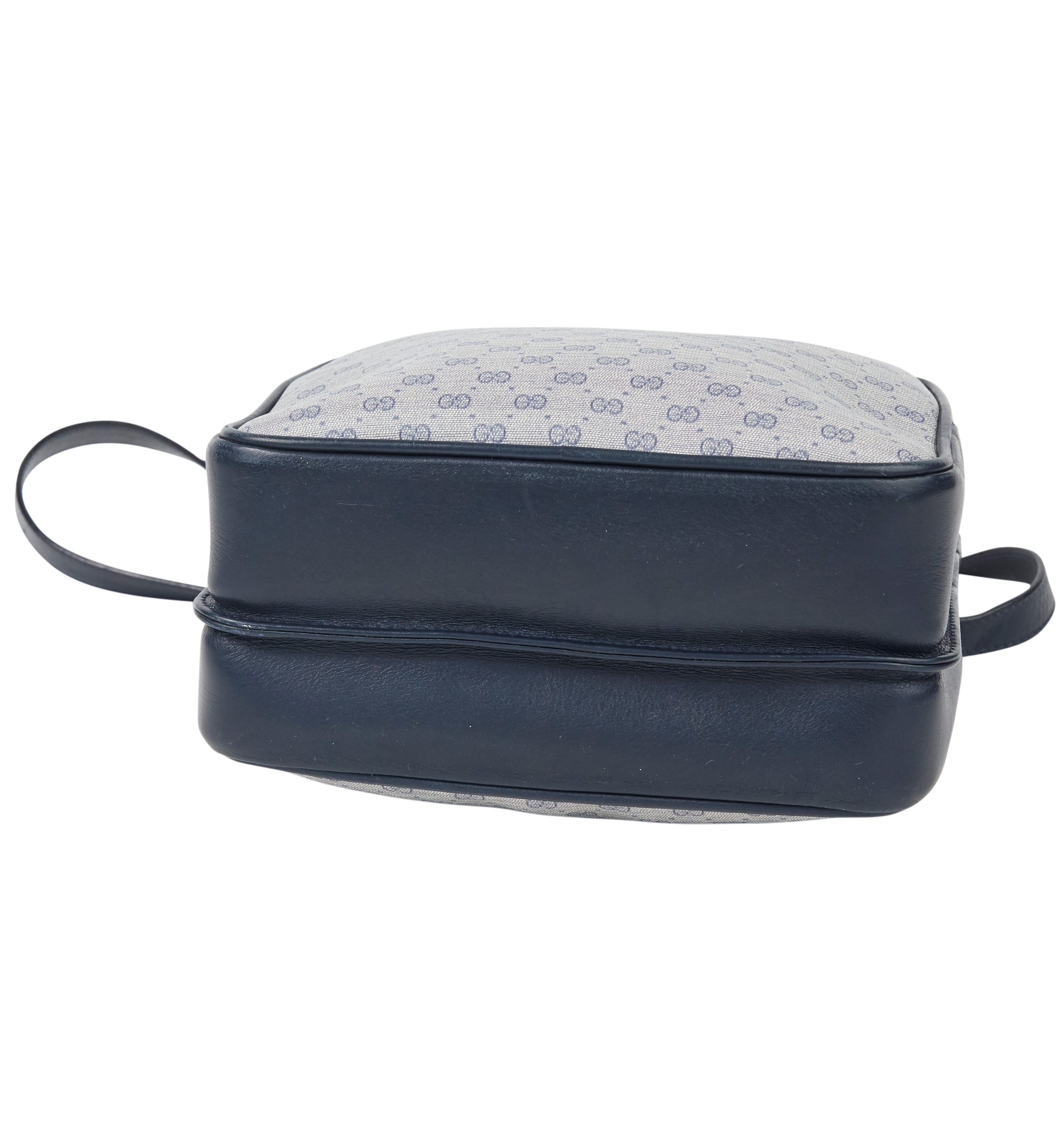 1980s Navy Monogram Canvas and Leather Shoulder Bag