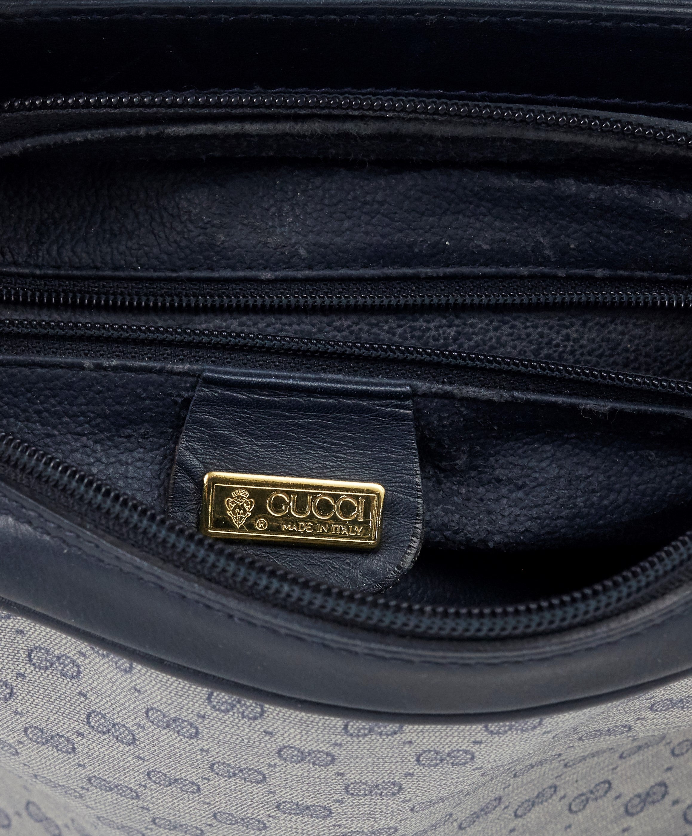 1980s Navy Monogram Canvas and Leather Shoulder Bag