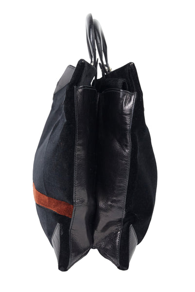 Cesare Piccini 1970s Italian Black Velvet & Leather Hand Bag 