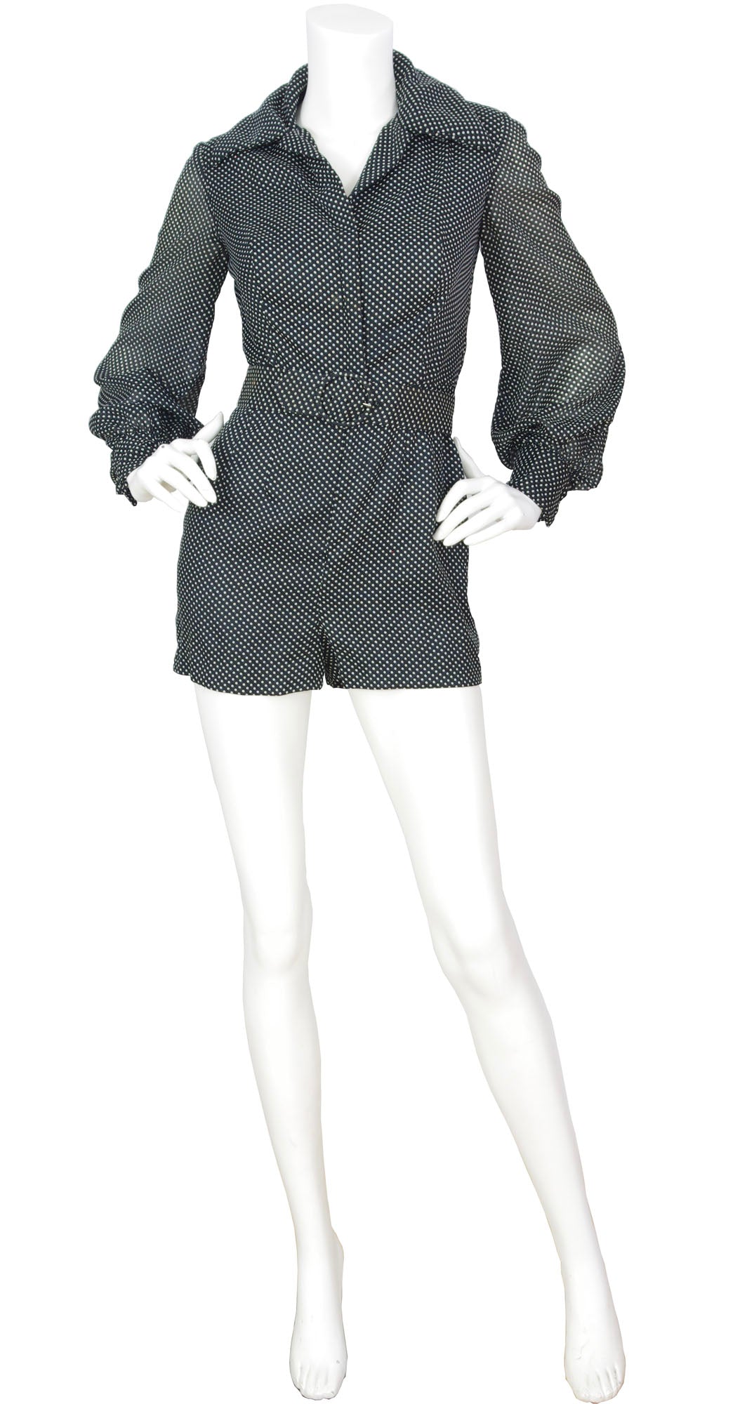 1960s Black Polka-Dot Romper & Ostrich Feather Skirt