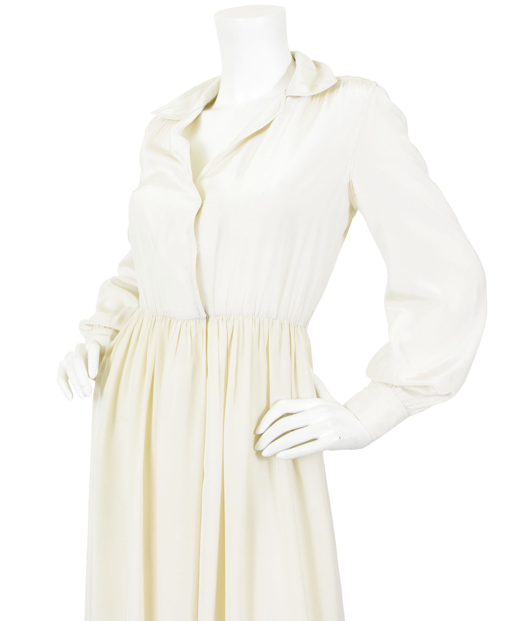 1970s Cream & Navy Silk Maxi Dress