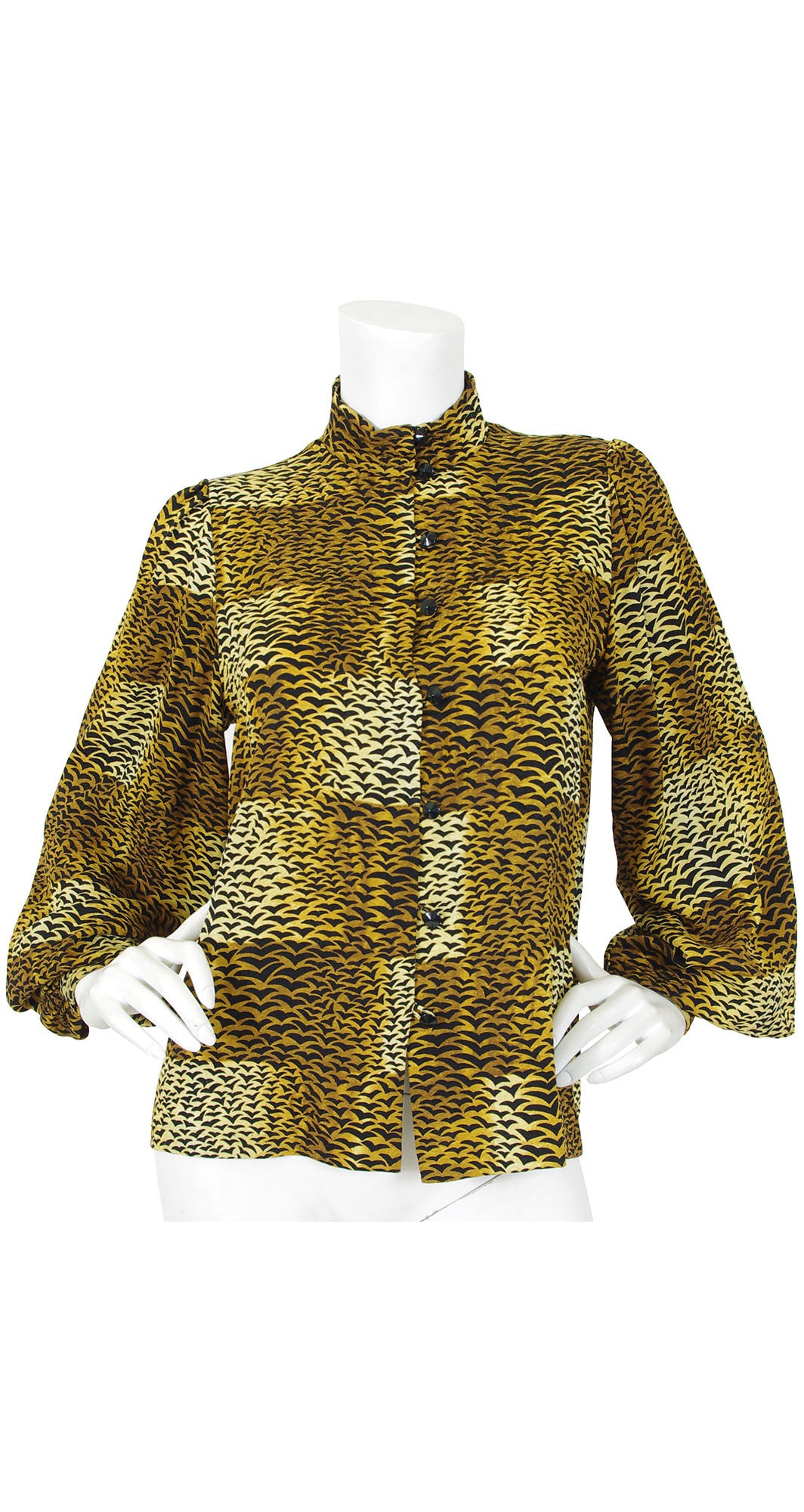 Couture 1970's Animal Print Silk Balloon Sleeve Blouse