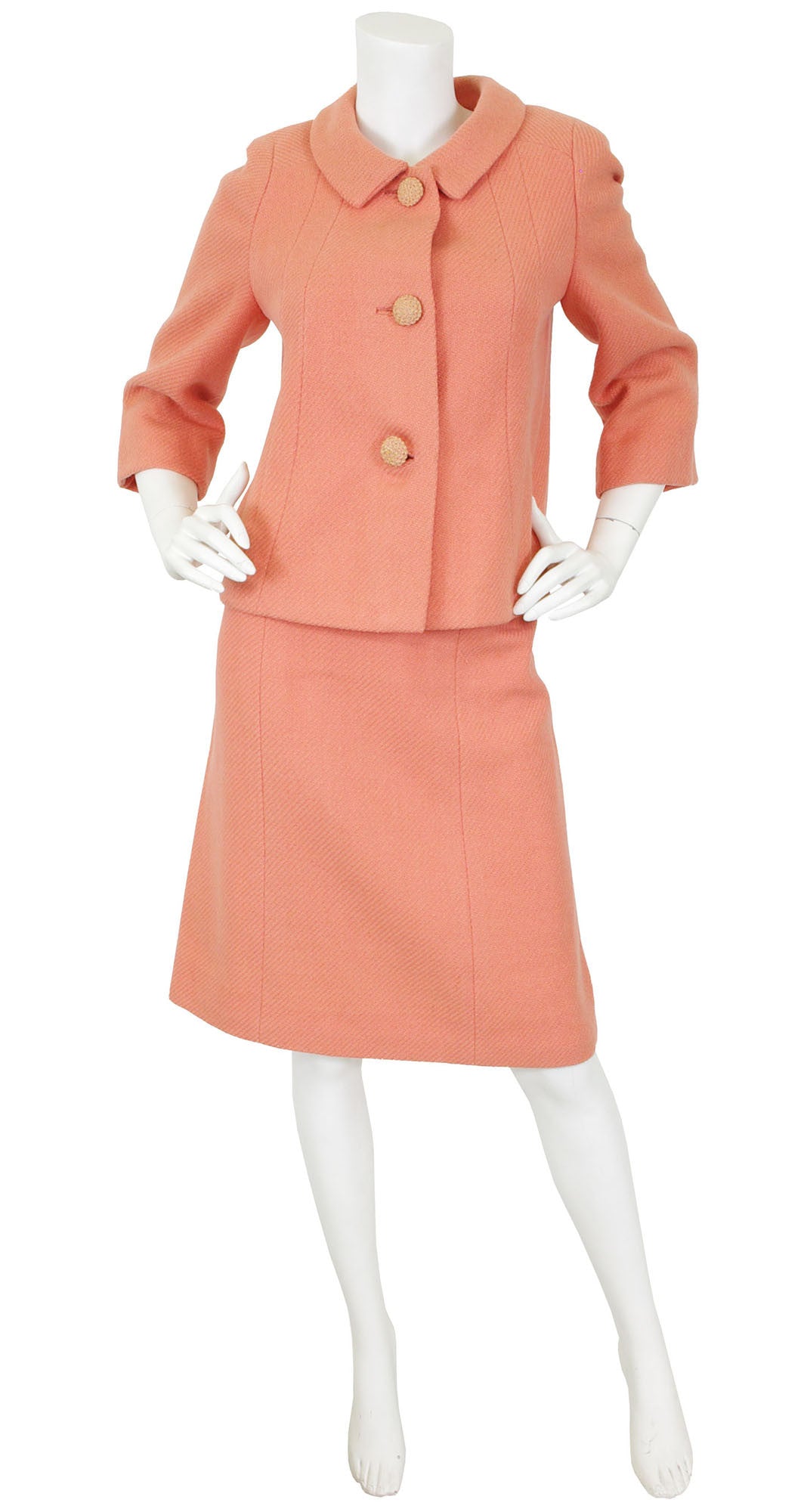 Couture Rare 1960s Pink Wool Skirt Suit