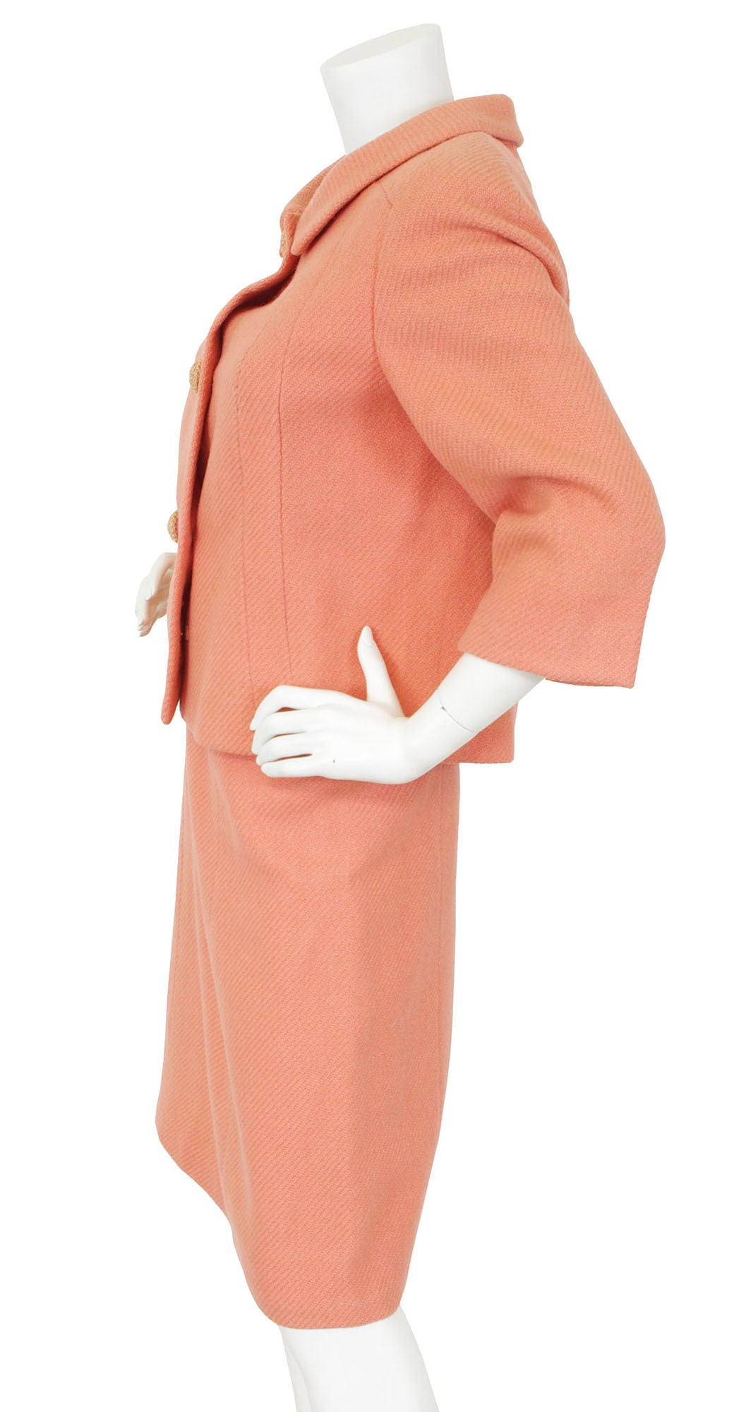 Couture Rare 1960s Pink Wool Skirt Suit