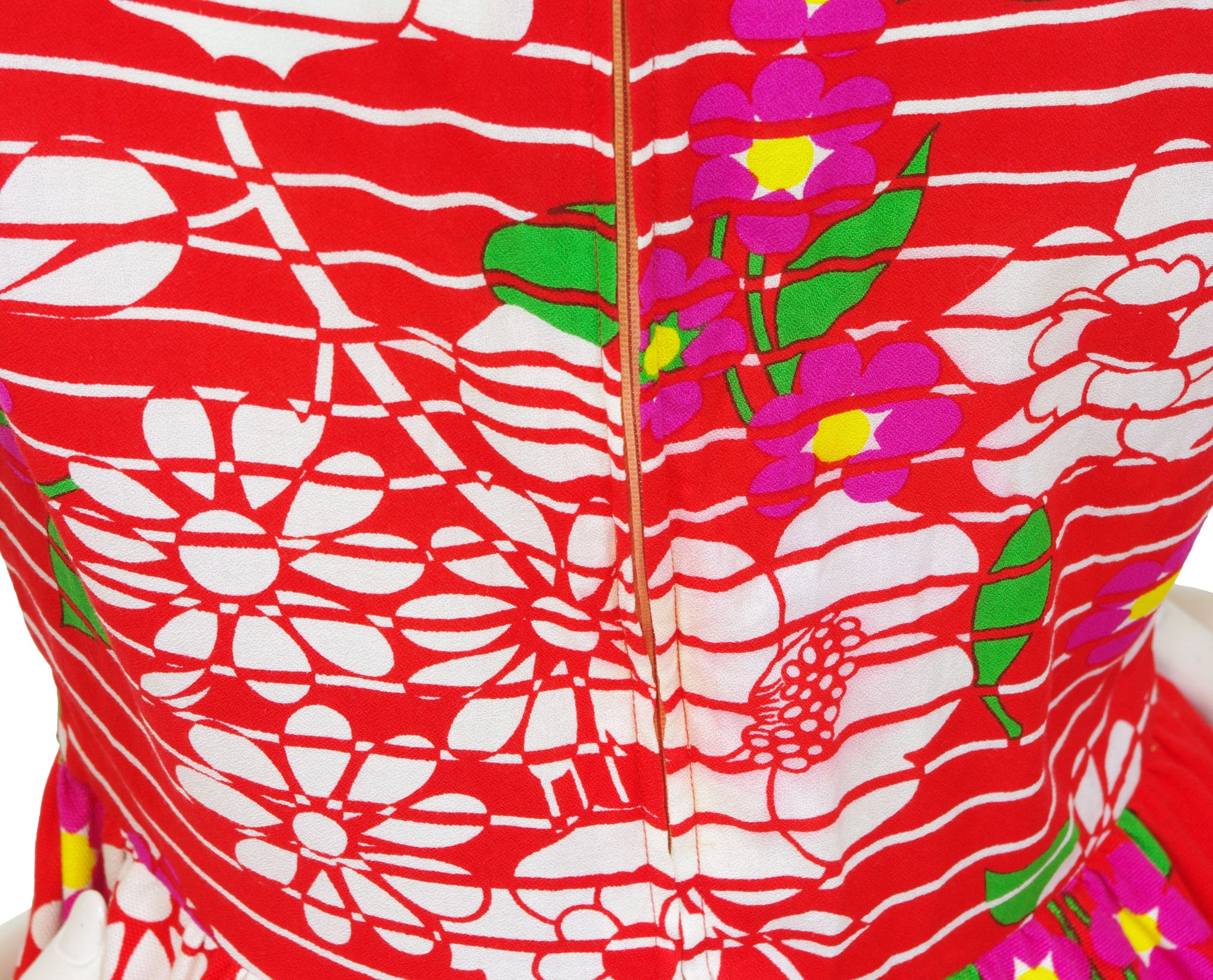 1973 S/S Red Floral Cotton & Crepe Maxi Dress