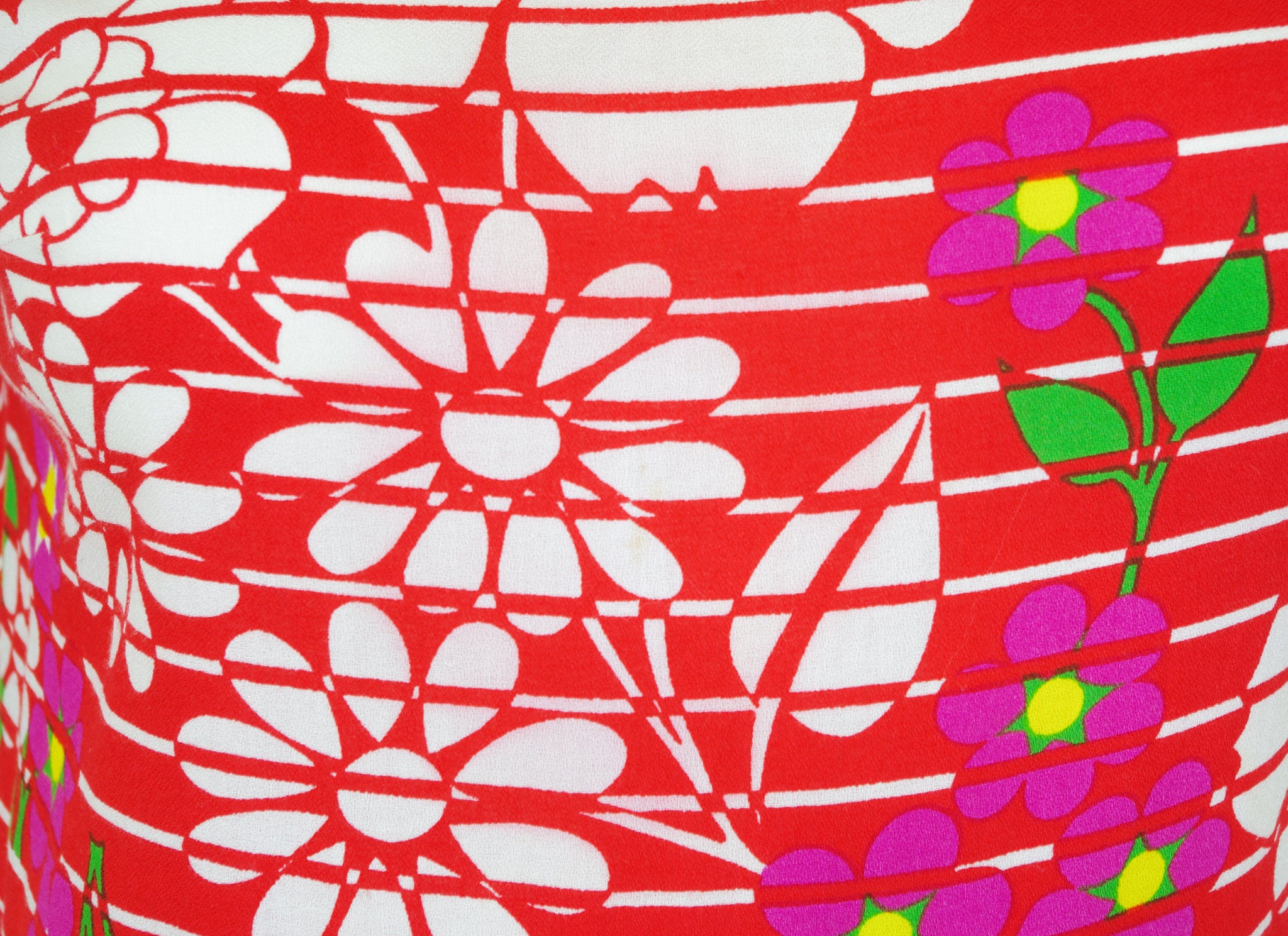 1973 S/S Red Floral Cotton & Crepe Maxi Dress