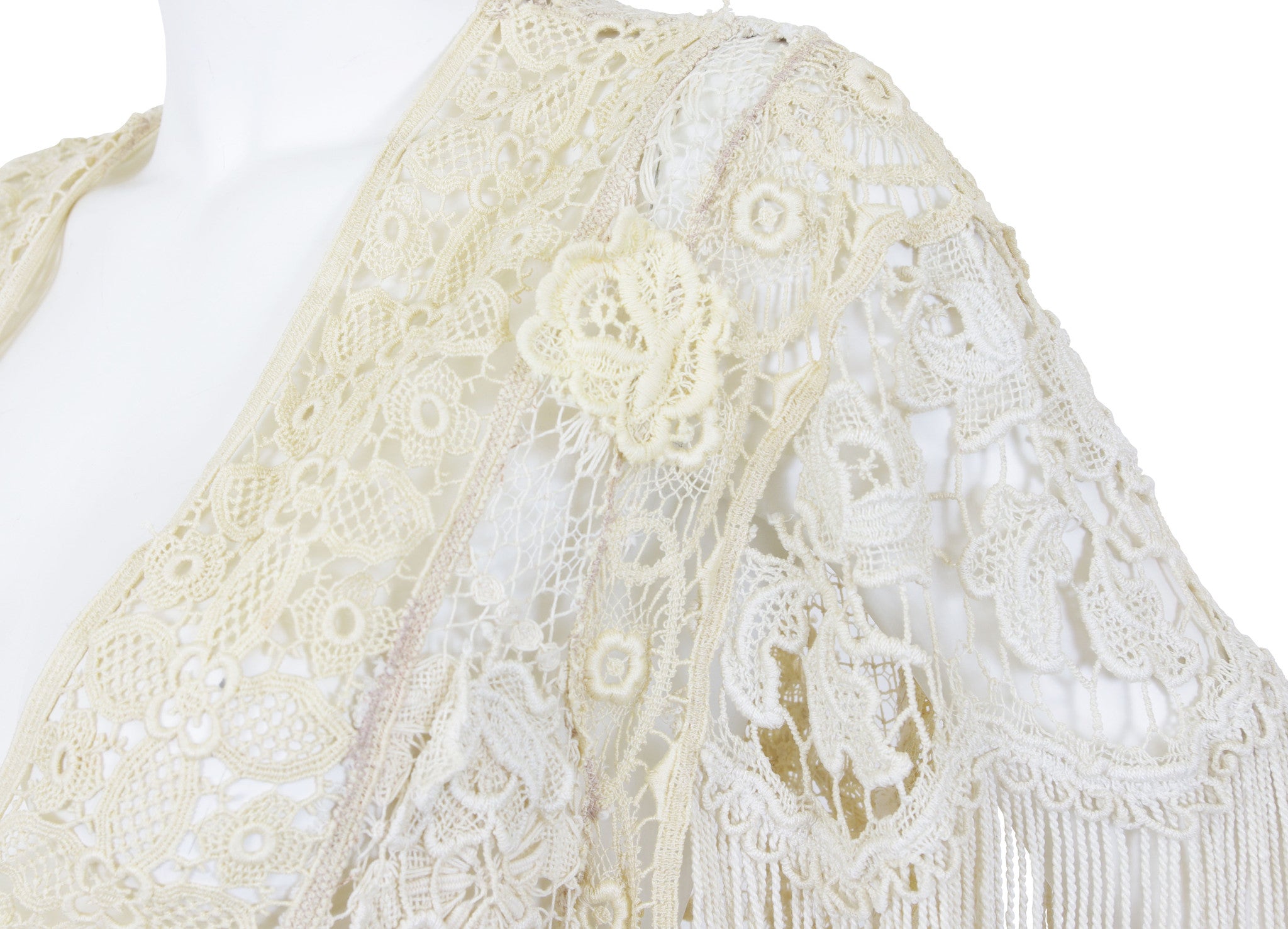 1910s Edwardian Cream Lace Fringe Tassel Jacket
