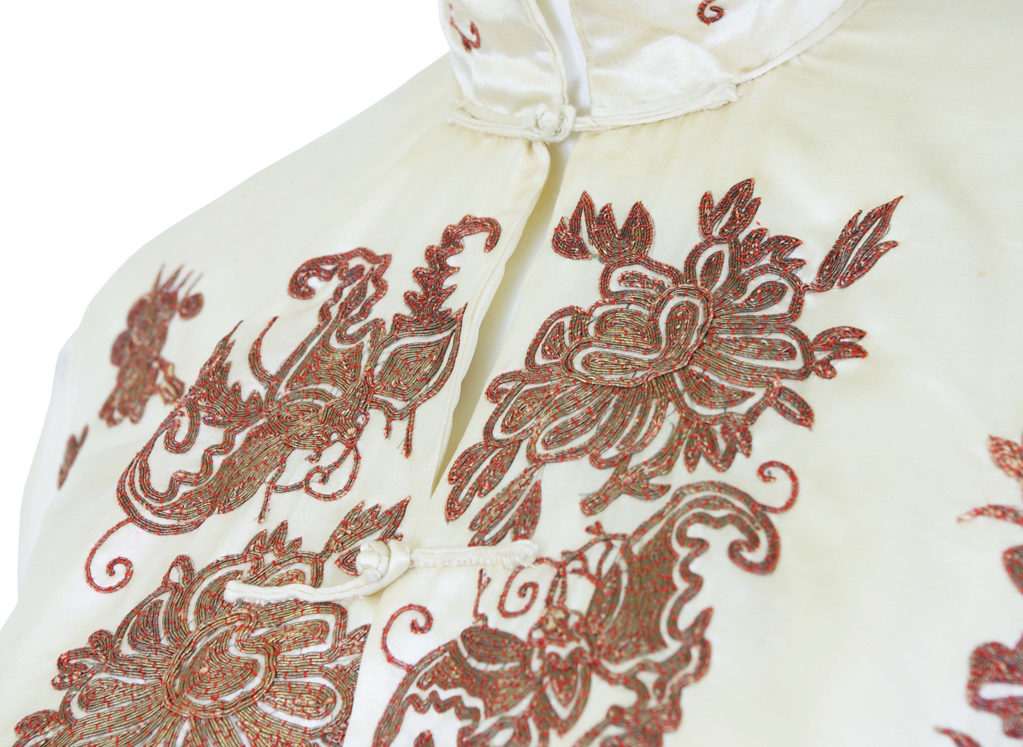 1930s Asian Silk Embroidered Bronze Couching Mandarin Jacket