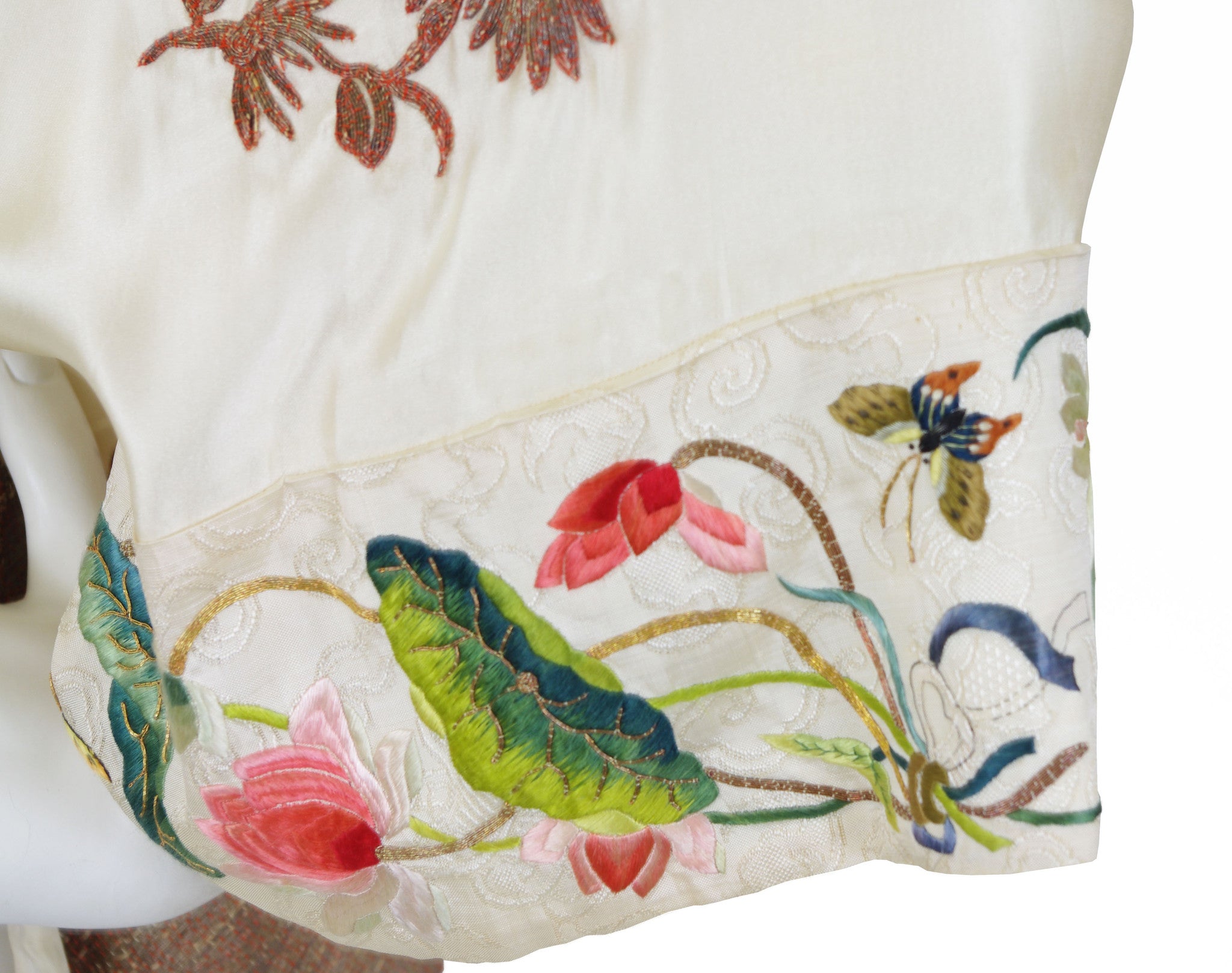 1930s Asian Silk Embroidered Bronze Couching Mandarin Jacket