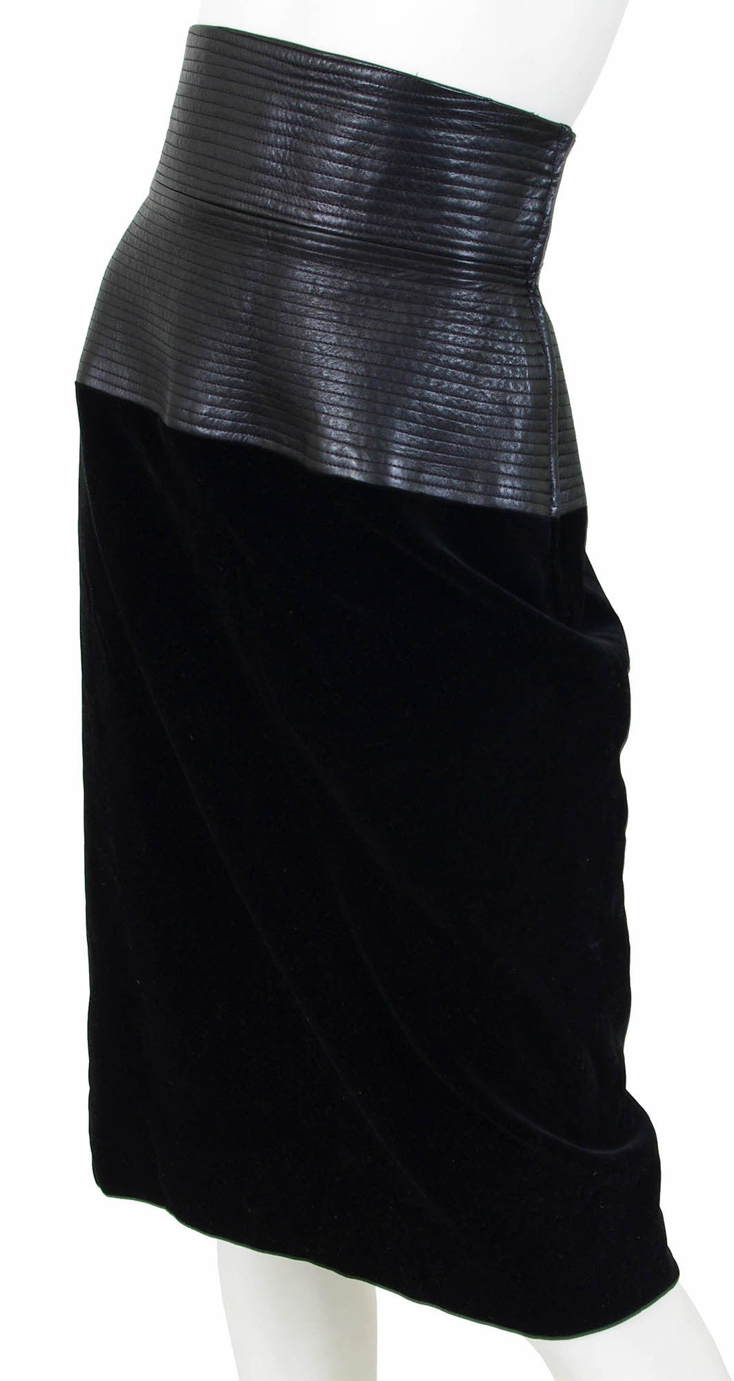 1980s Black Leather Corset & Velvet Skirt