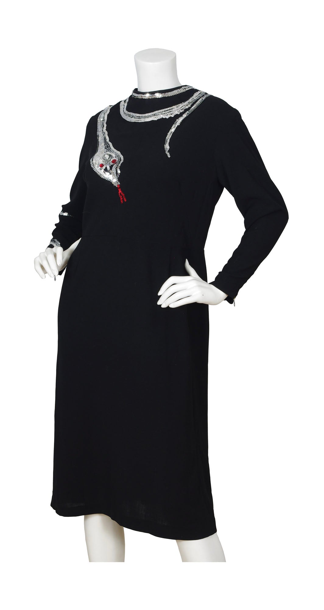 Dazzling Sequin Snake Black Crepe Dress