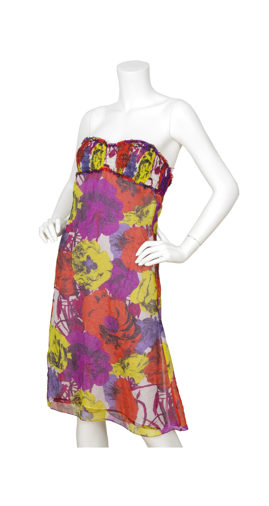 2002 S/S Documented Runway Floral Pop Art Chiffon Tube Dress