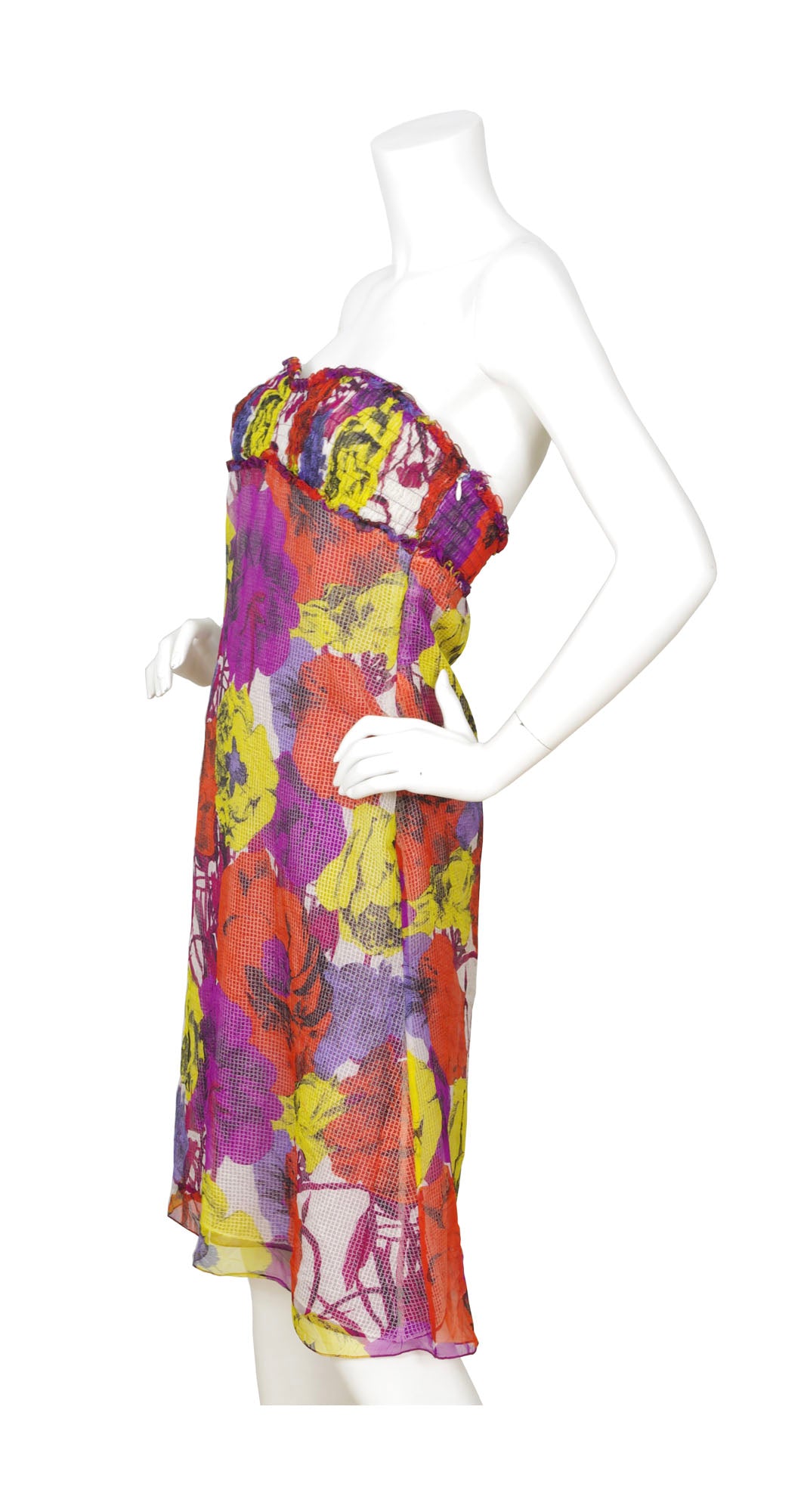 2002 S/S Documented Runway Floral Pop Art Chiffon Tube Dress