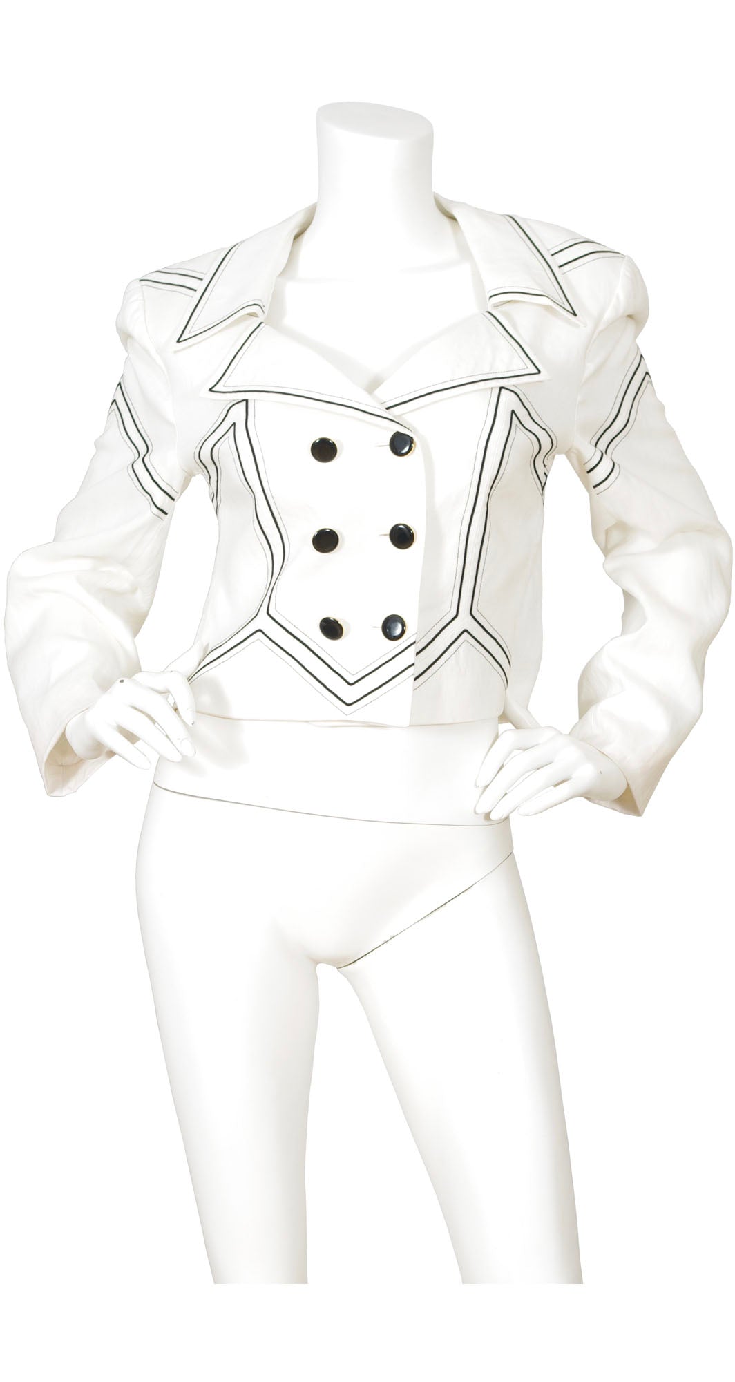 1980s White & Black Geometric Stitching Linen Jacket