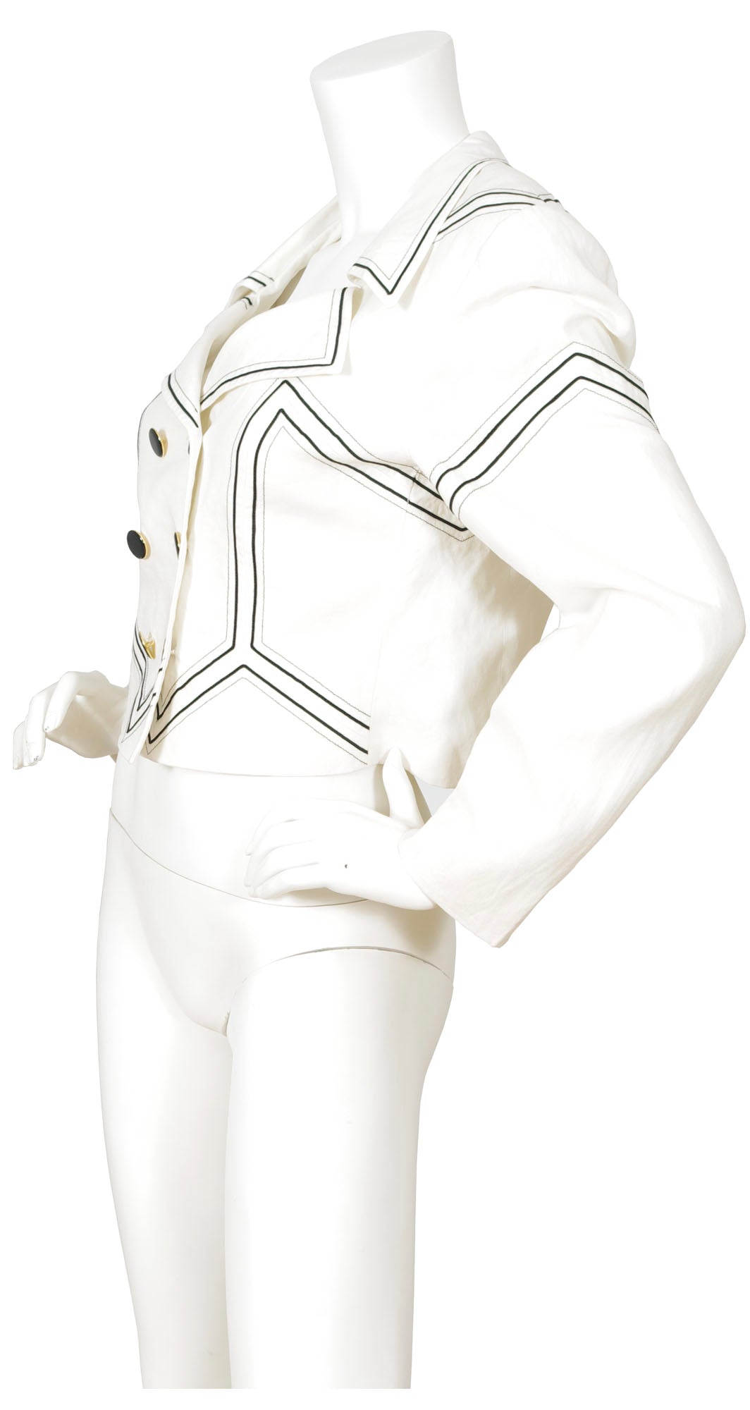 1980s White & Black Geometric Stitching Linen Jacket