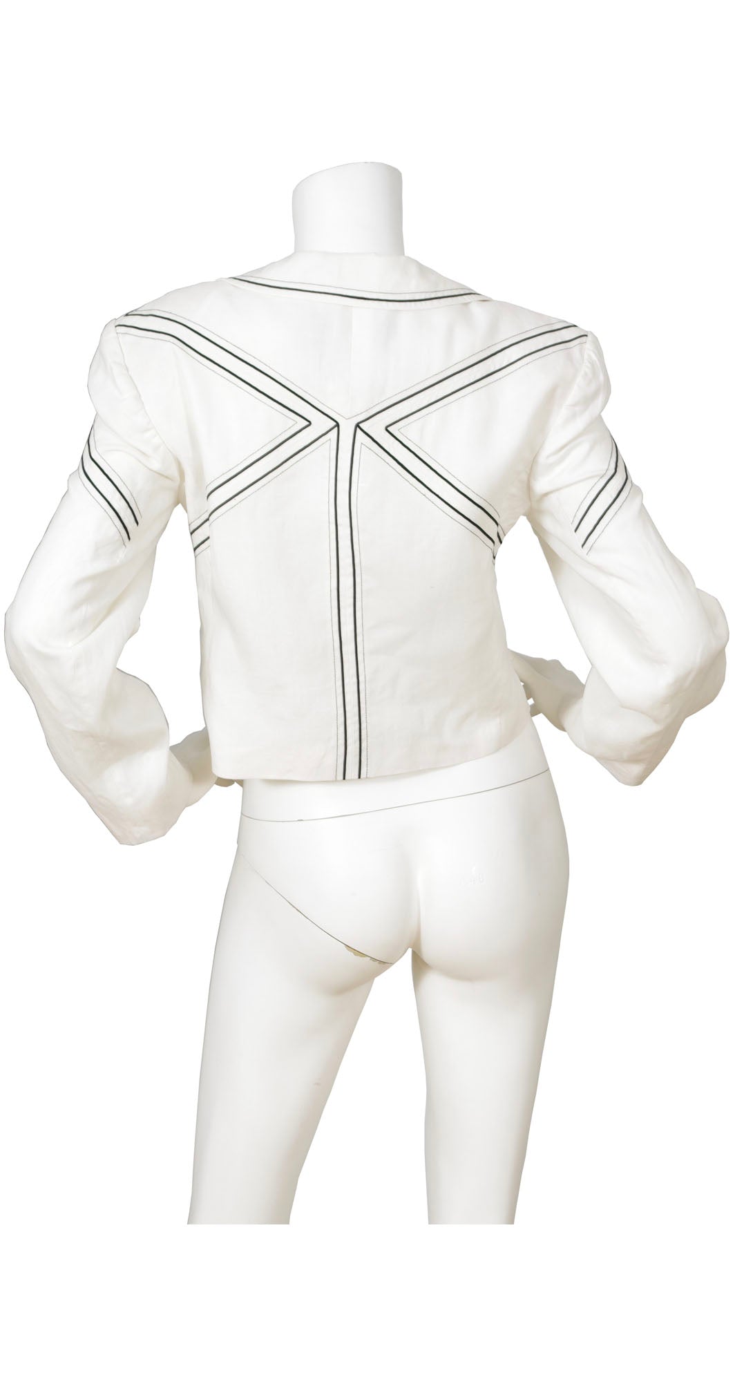 1980s White & Black Geometric Stitching Linen Jacket