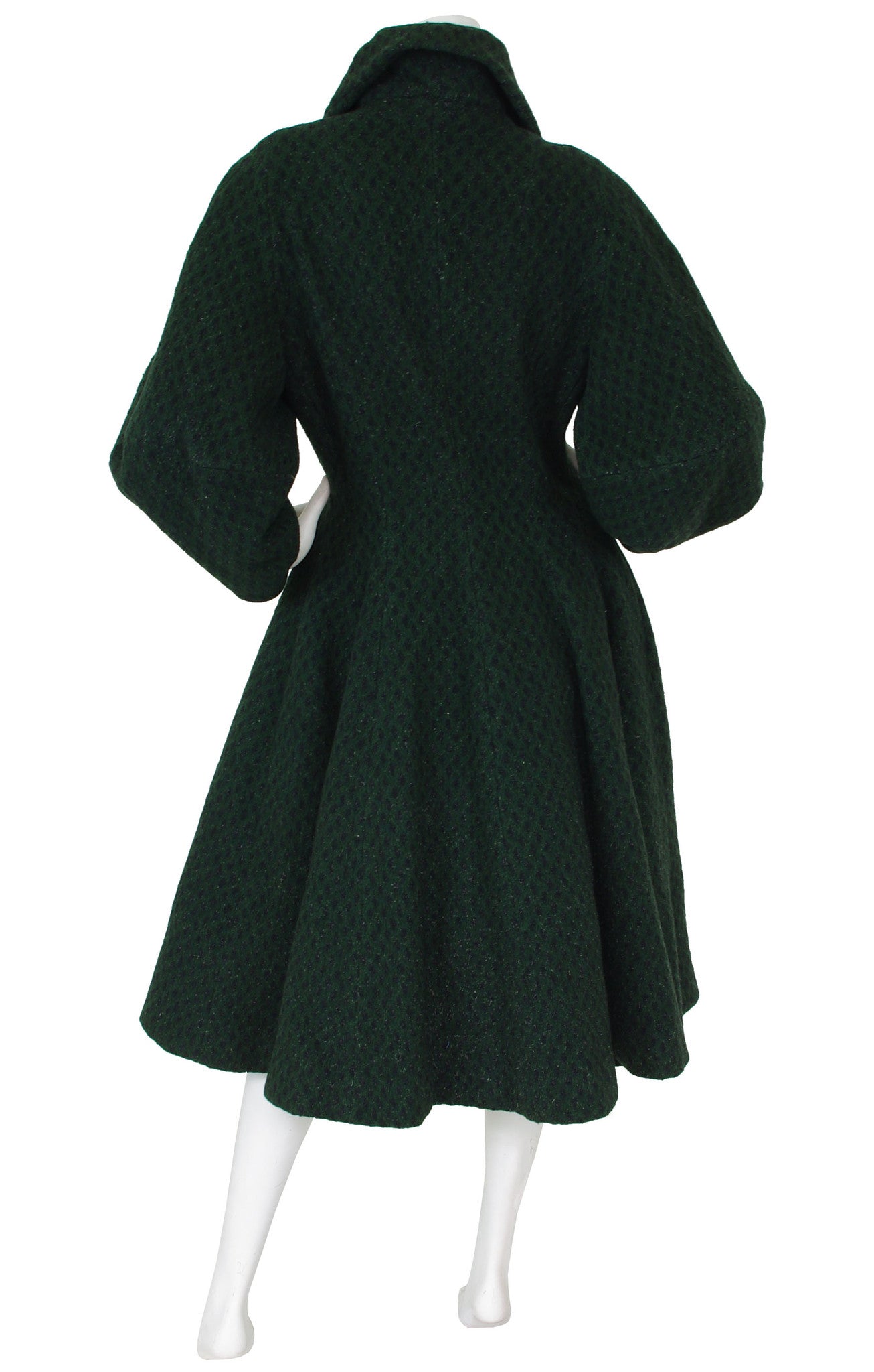 Early 1950's Iconic Lantern Sleeve Dark Green Wool Coat
