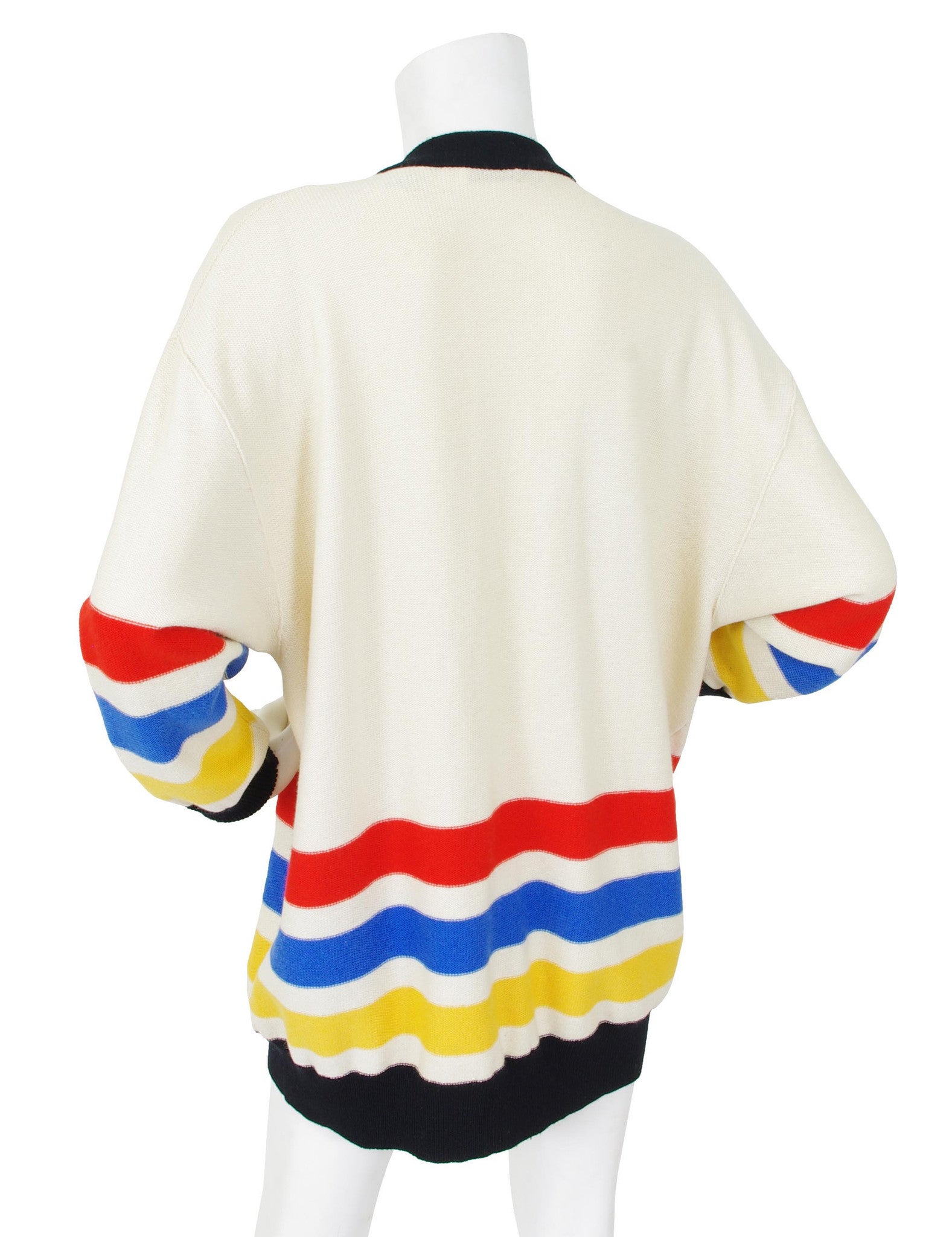1980s Oversized Cream Striped Wool & Angora Cardigan