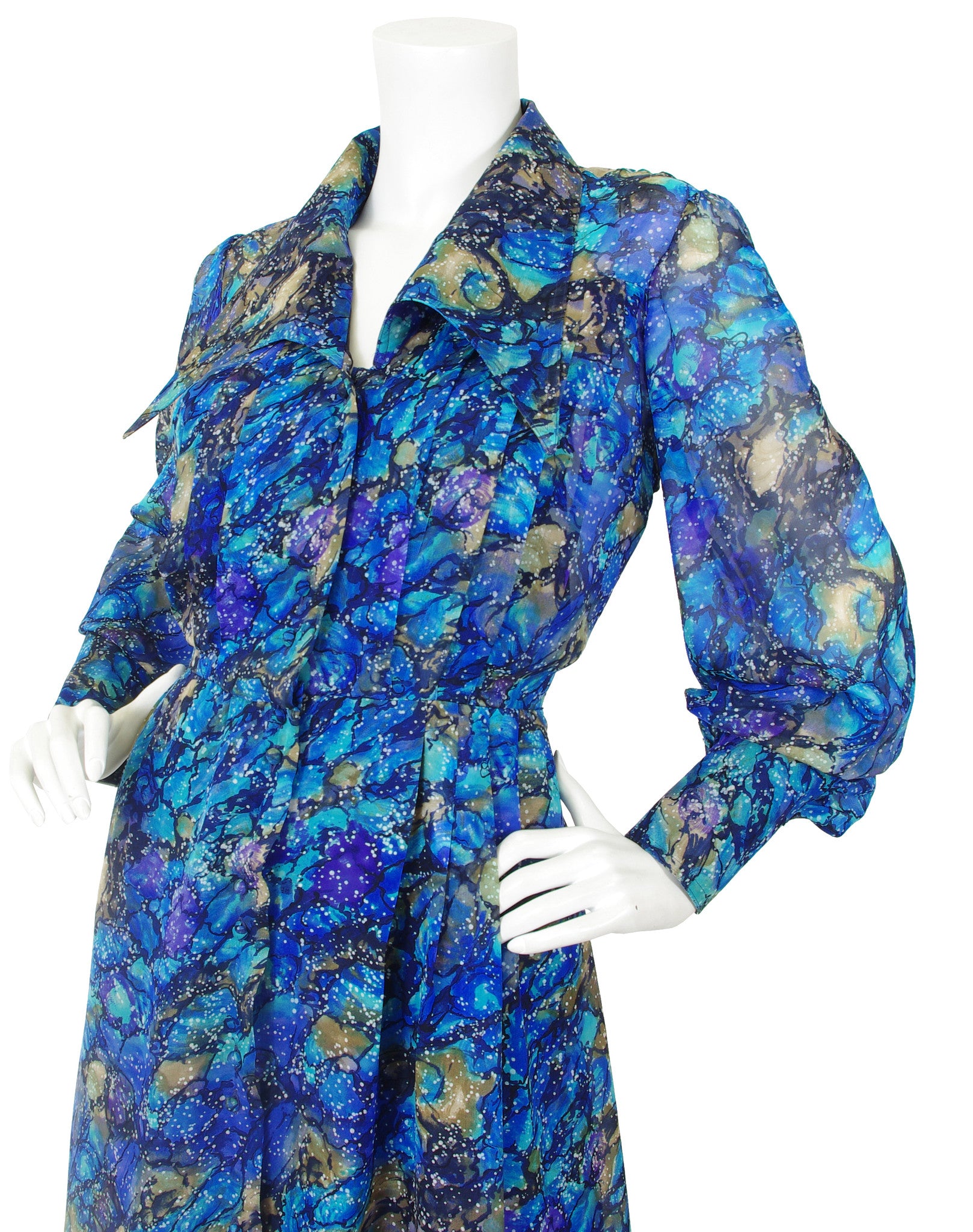 1970s Silk Chiffon Paint Splatter Dress
