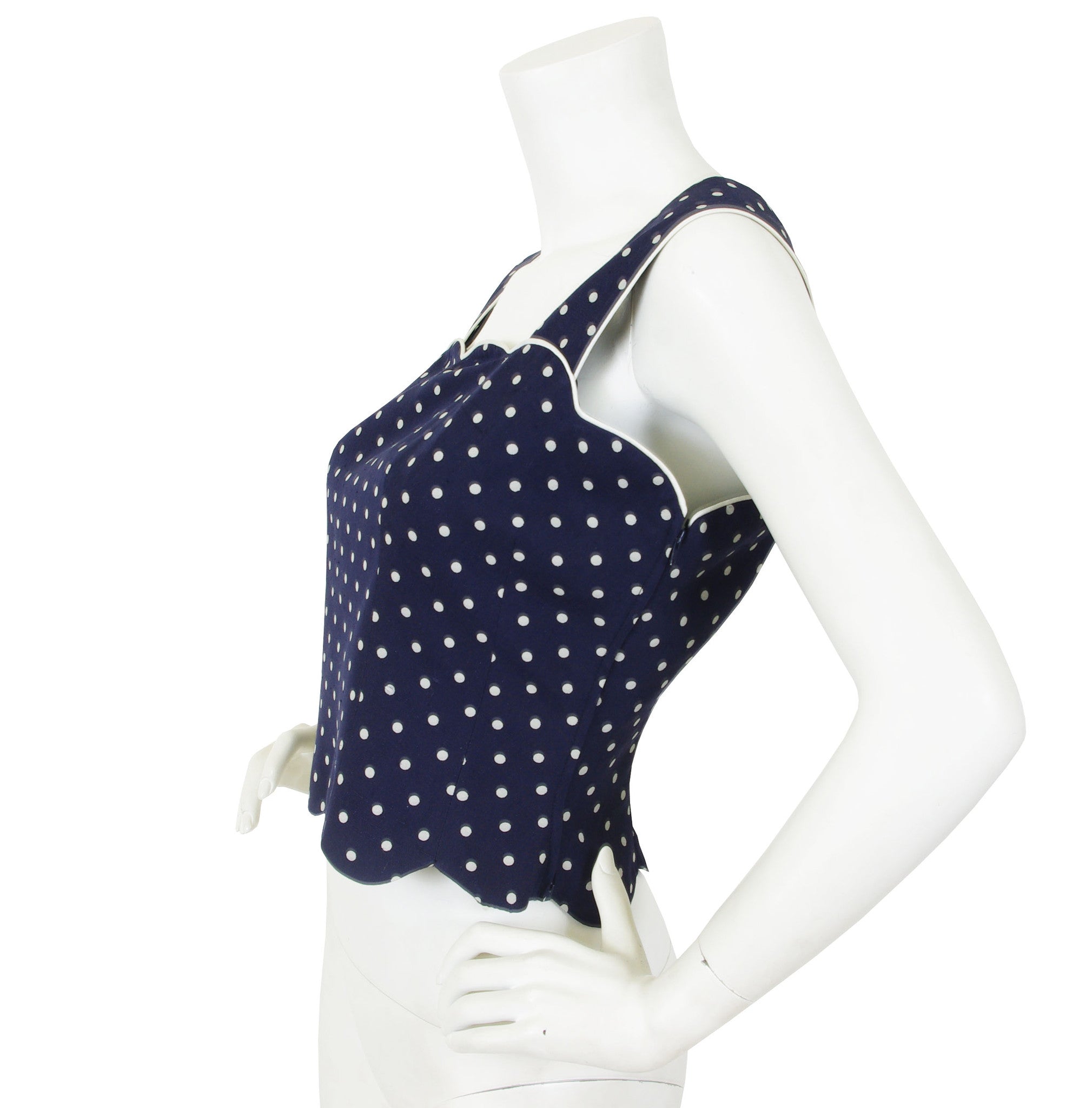 Boutique Navy Polka-Dot Scalloped Hem Tank Top