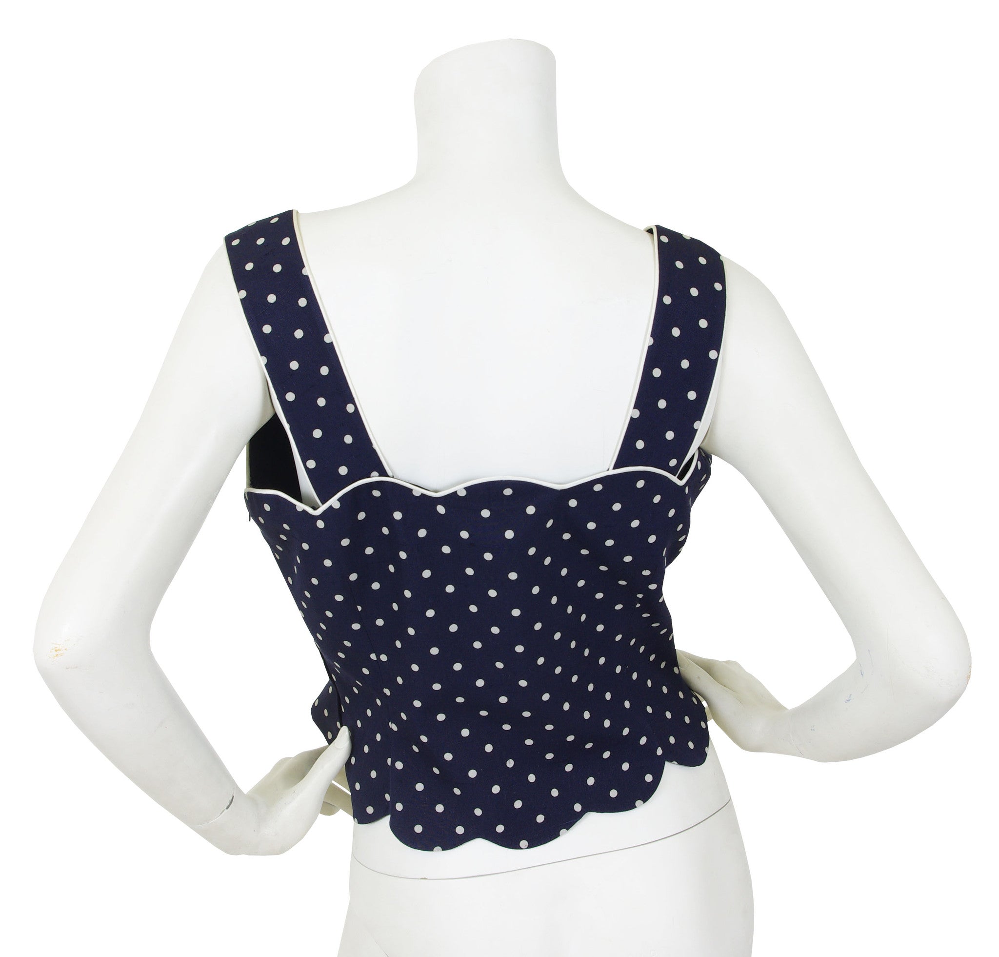 Boutique Navy Polka-Dot Scalloped Hem Tank Top