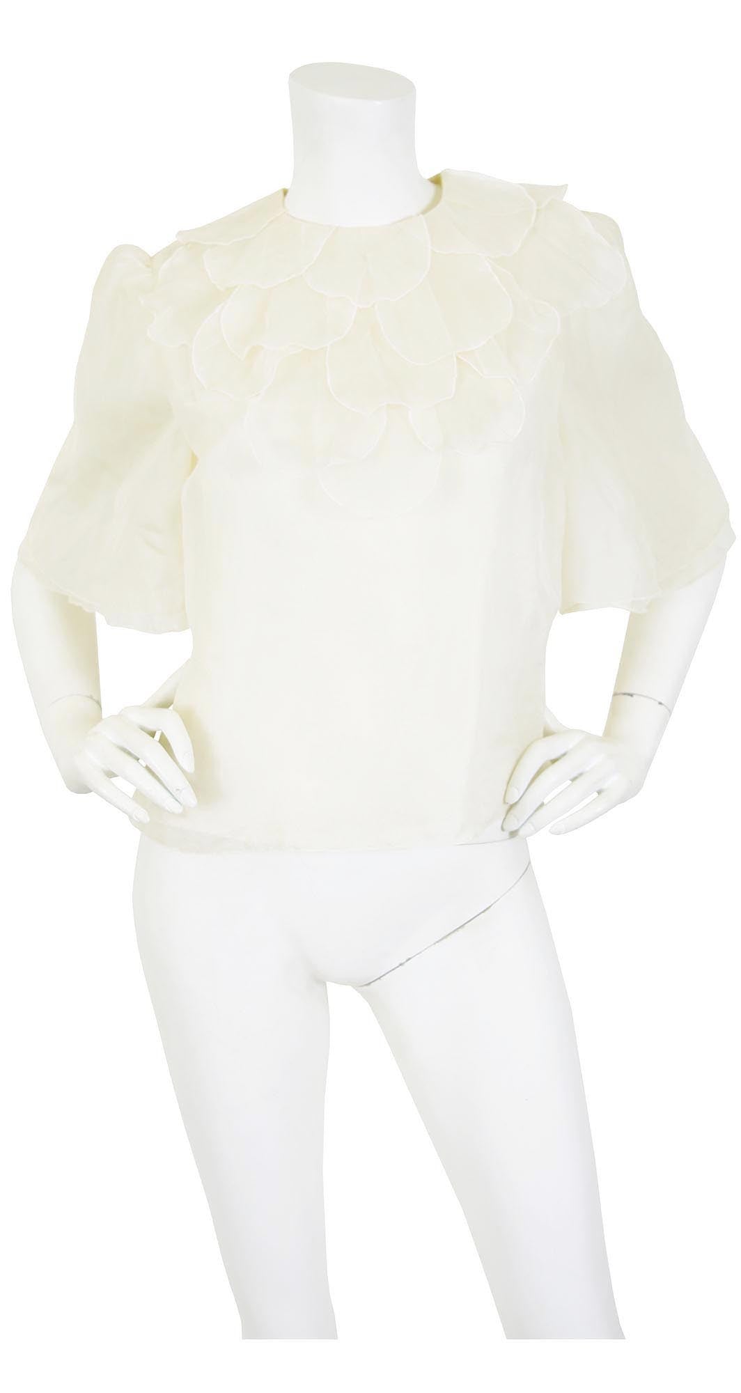 1930s Cream Silk Organza Petal Ruffle Collar Blouse