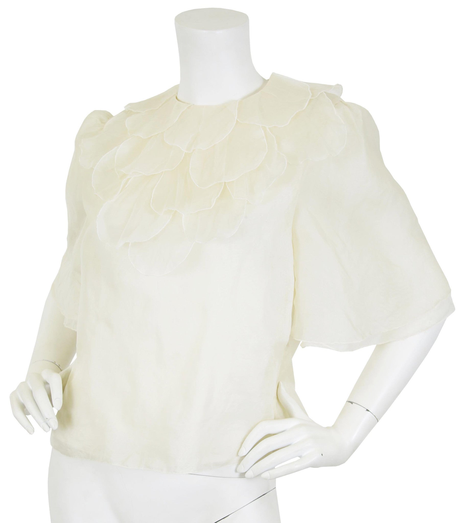 1930s Cream Silk Organza Petal Ruffle Collar Blouse