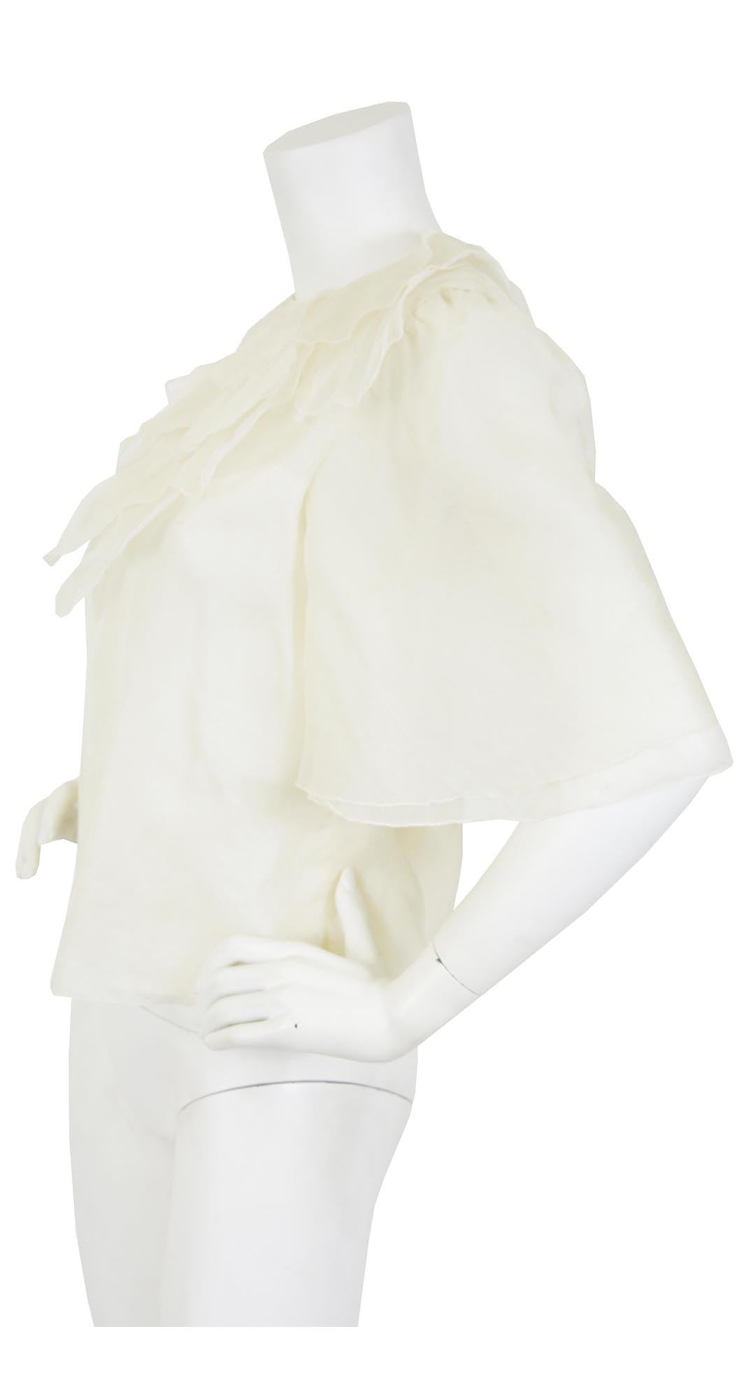 1930s Cream Silk Organza Petal Ruffle Collar Blouse