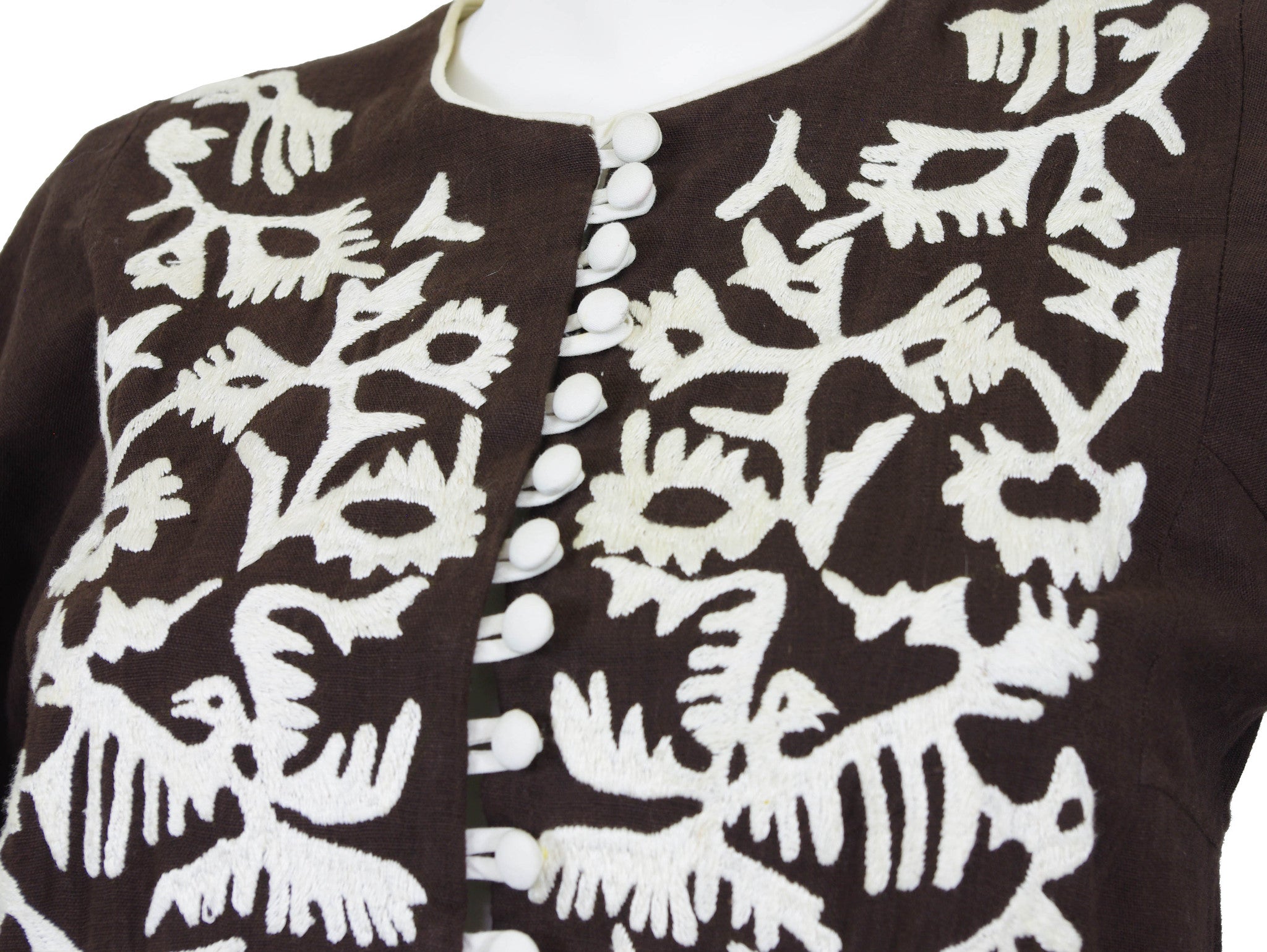 1970s Brown Embroidered Cotton Caftan