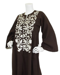 1970s Brown Embroidered Cotton Caftan