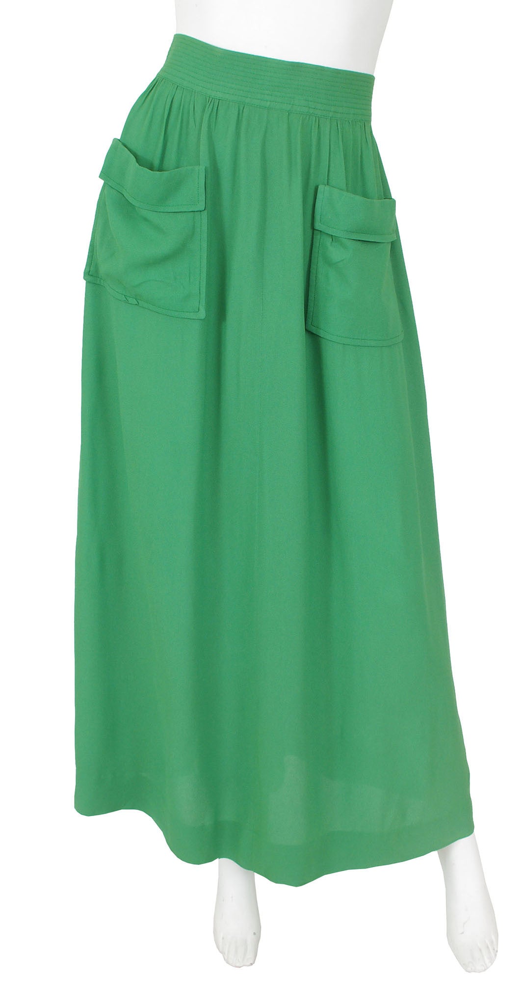 Early 1970s Green Crepe Maxi Skirt
