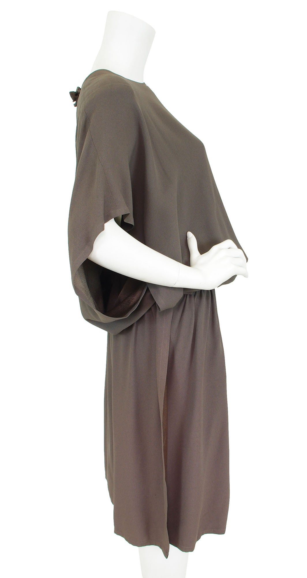 Early 1980s Grey Crepe Blouson Dress