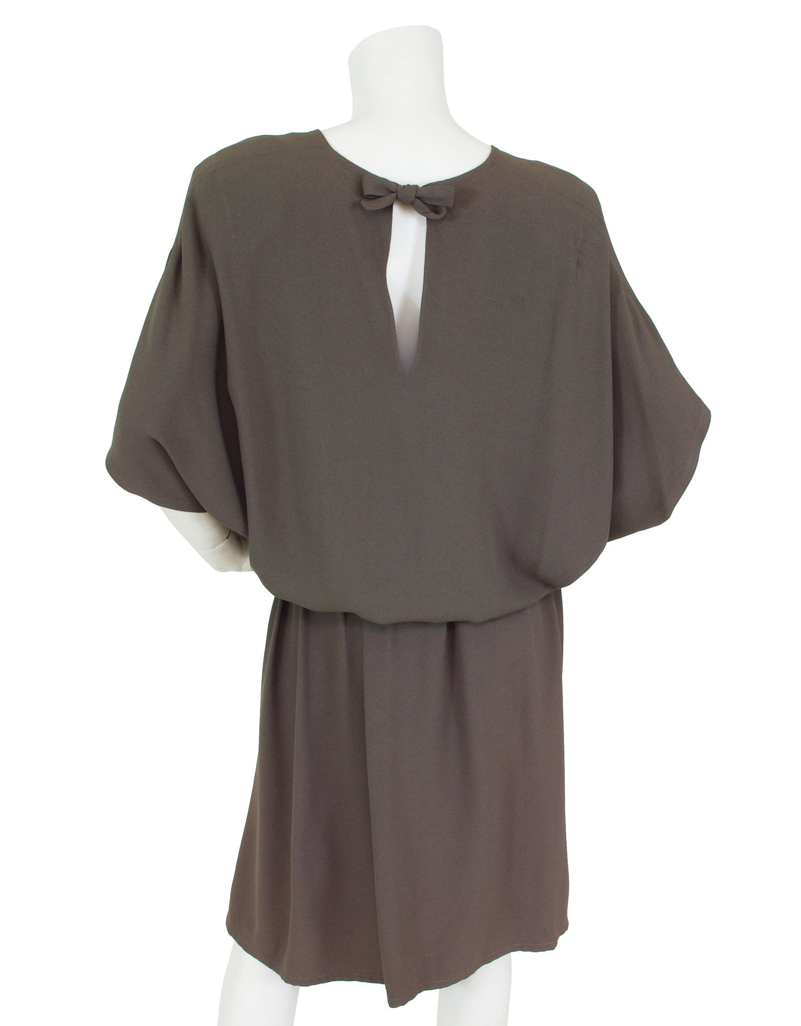 Early 1980s Grey Crepe Blouson Dress