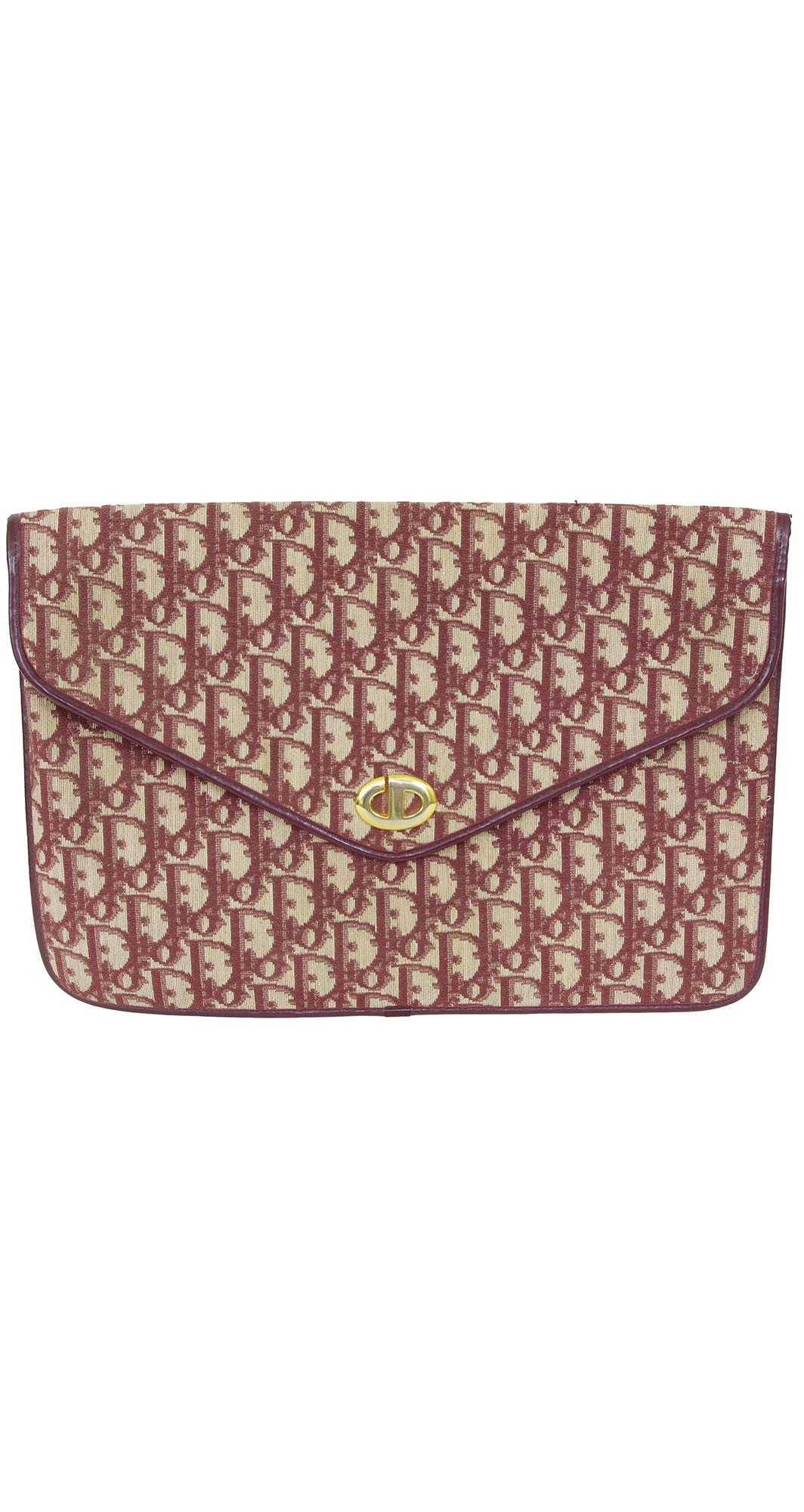 1970s Burgundy Monogram Canvas Envelope Clutch