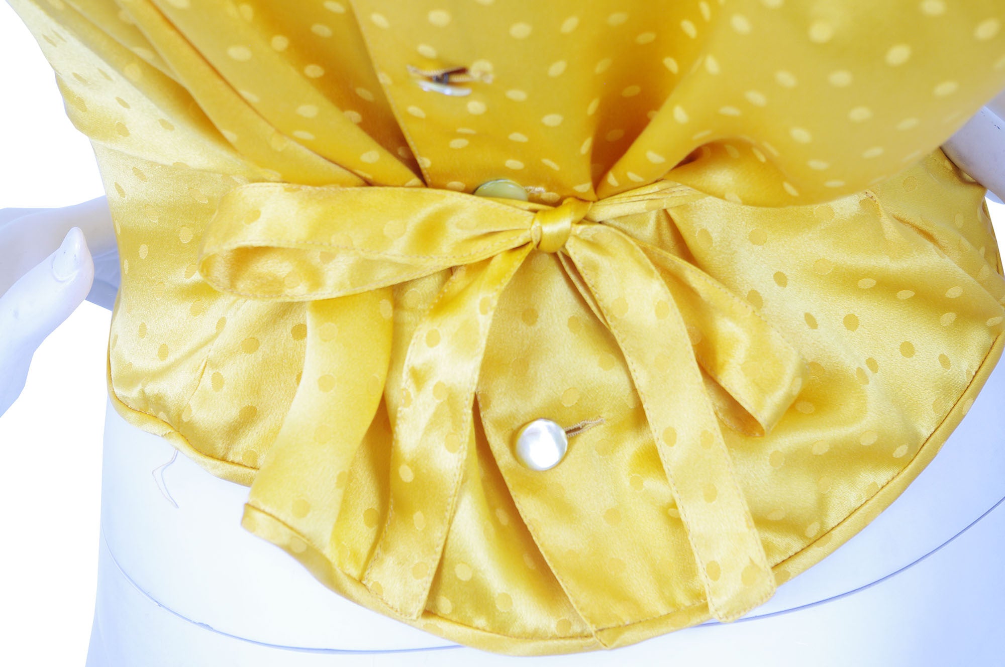 1986 Documented Yellow Polka-Dot Silk Puff Sleeve Blouse