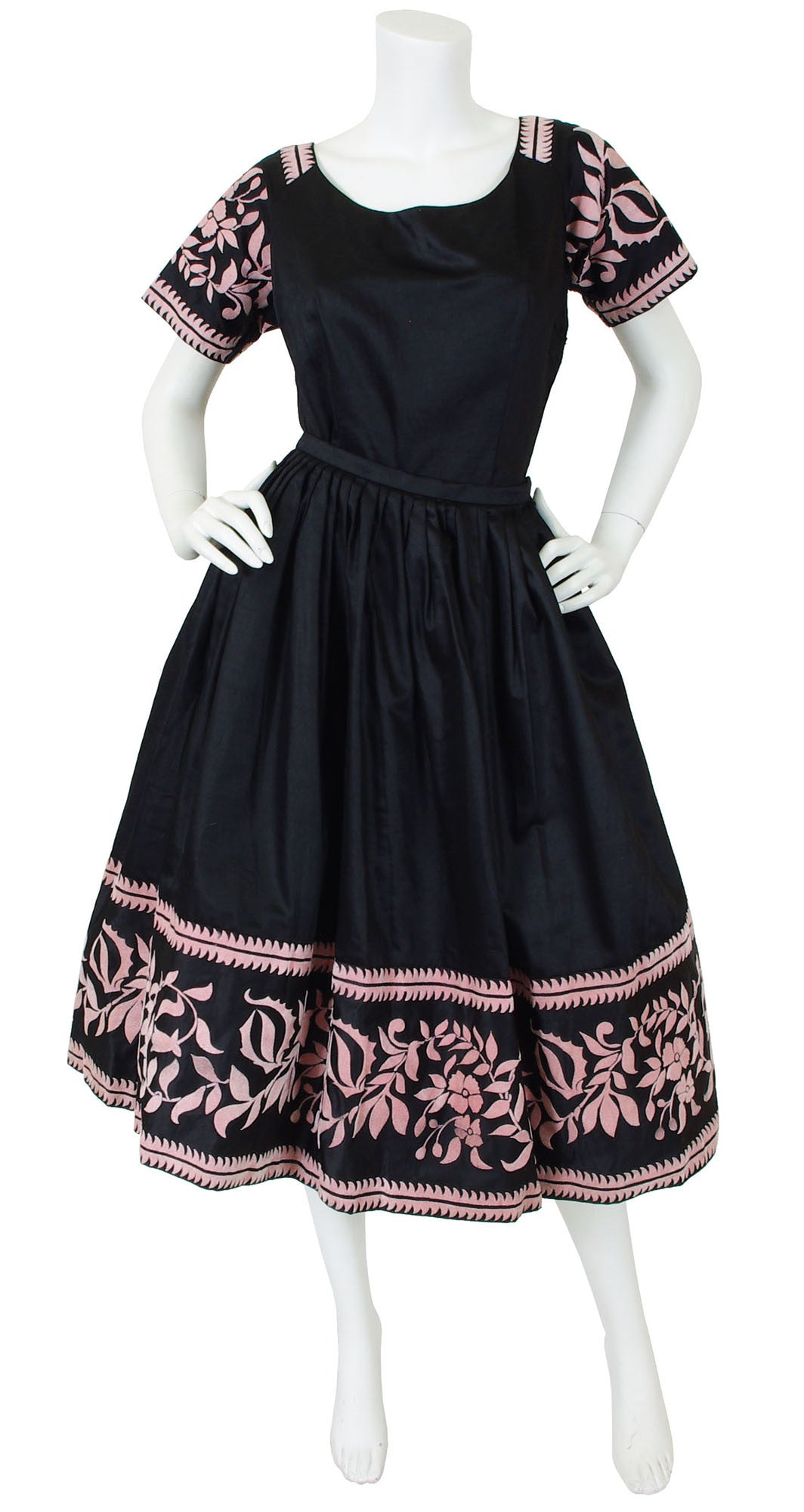 1950s Black Polished Cotton Full Skirt Set
