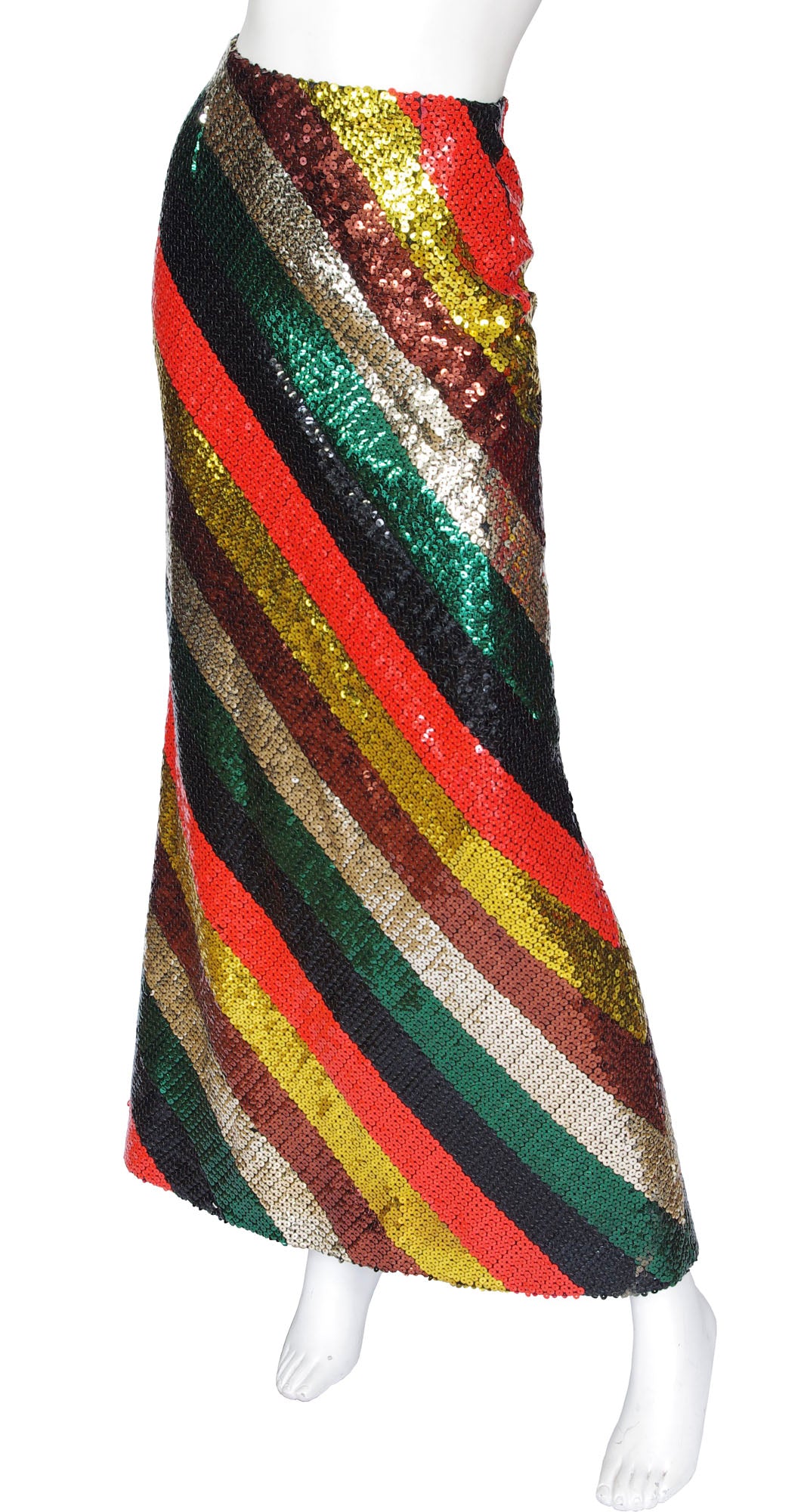 1970s Rainbow Striped Sequin Jacket & Maxi Skirt Set