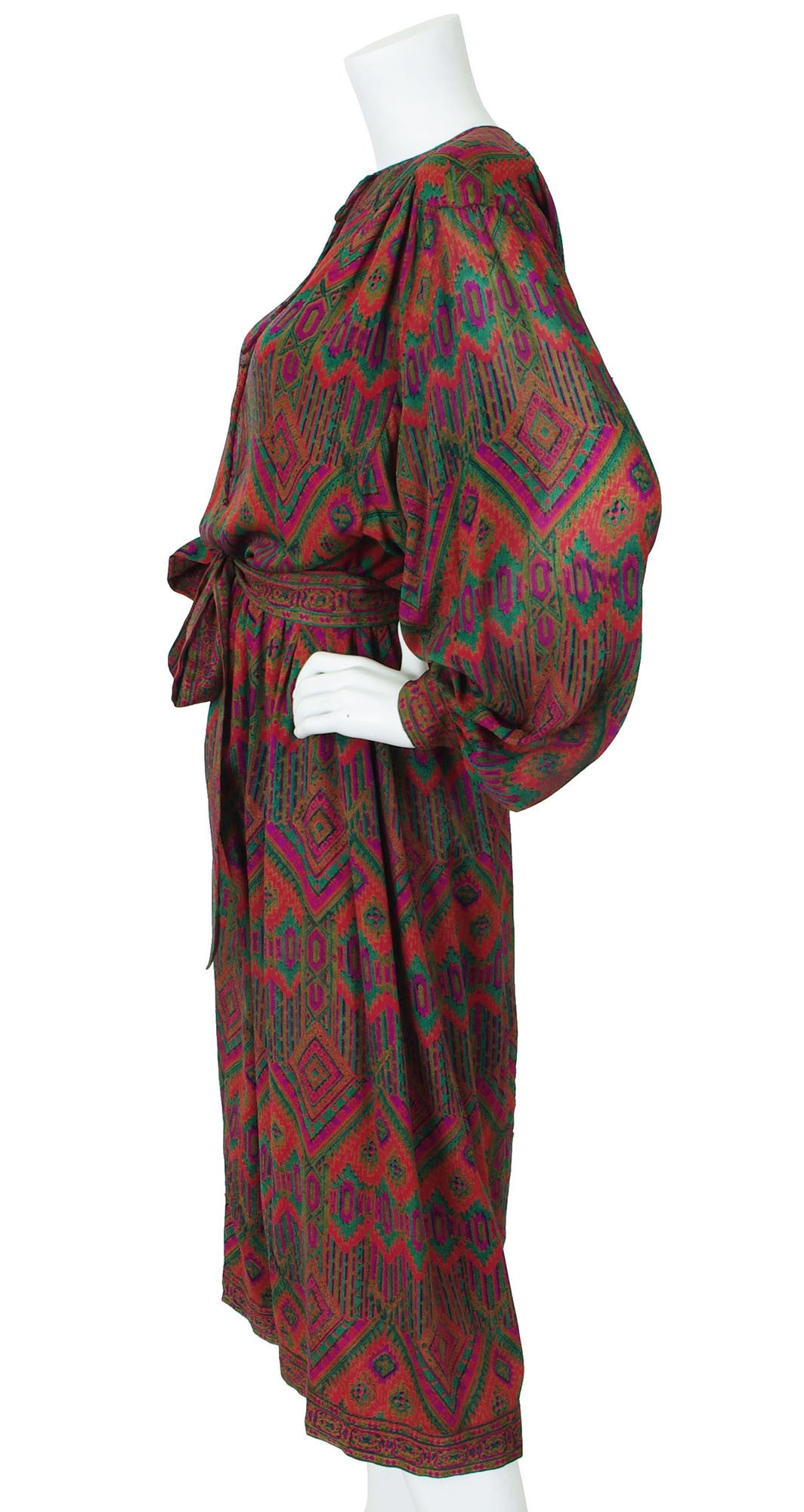 Attributed 1970s Silk Chiffon Balloon Sleeve Dress