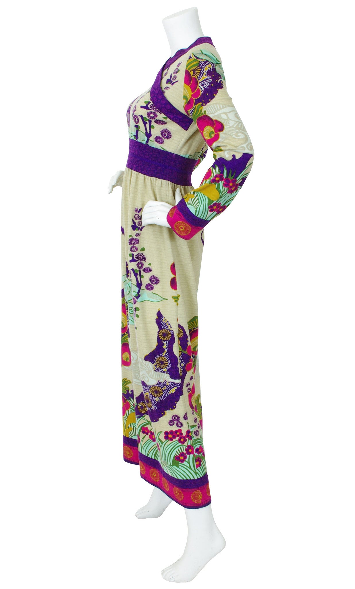 1970s Asian Influenced Wool Maxi Dress