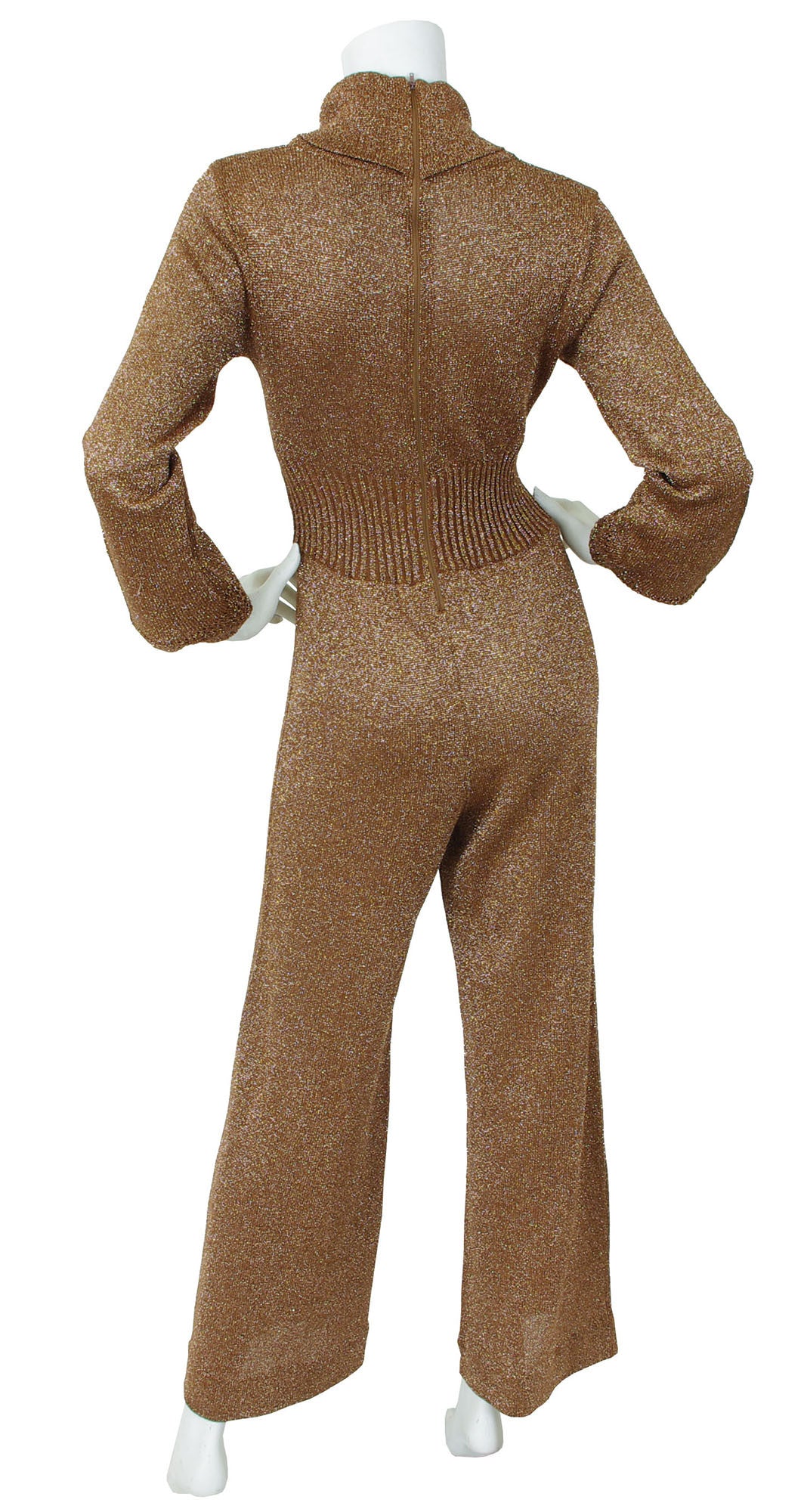 1970s Copper Metallic Knit Jumpsuit