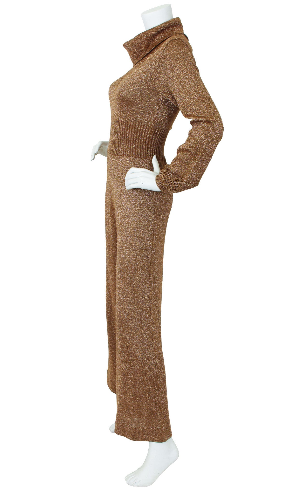 1970s Copper Metallic Knit Jumpsuit