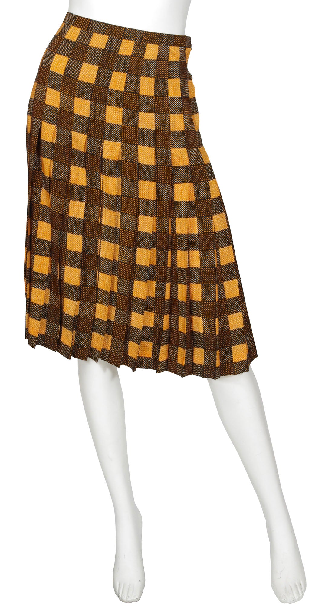 1970s Plaid Silk & Wool Pleated Skirt