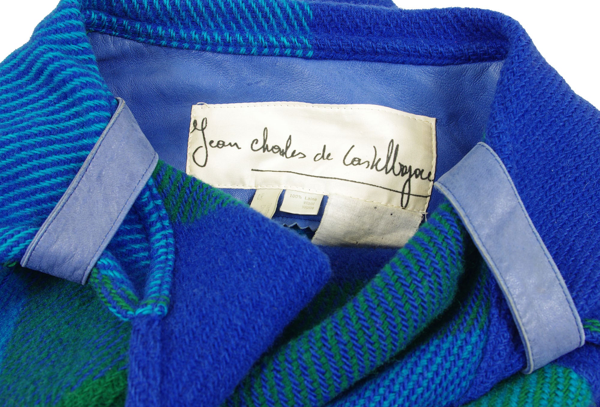 1980s Hooded Blue Plaid Wool Fringe Blanket Coat